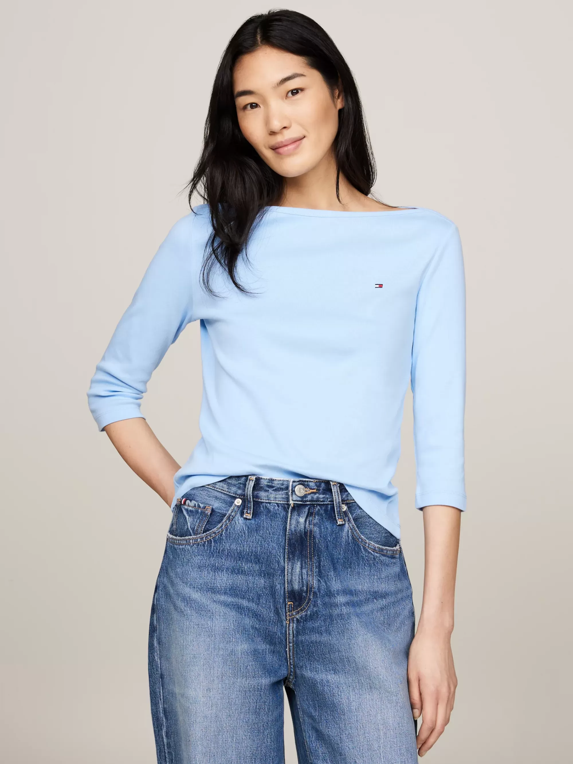 T-Shirts*Tommy Hilfiger Slim T-shirt Met 3/4 Mouwen En Boothals VESSEL BLUE