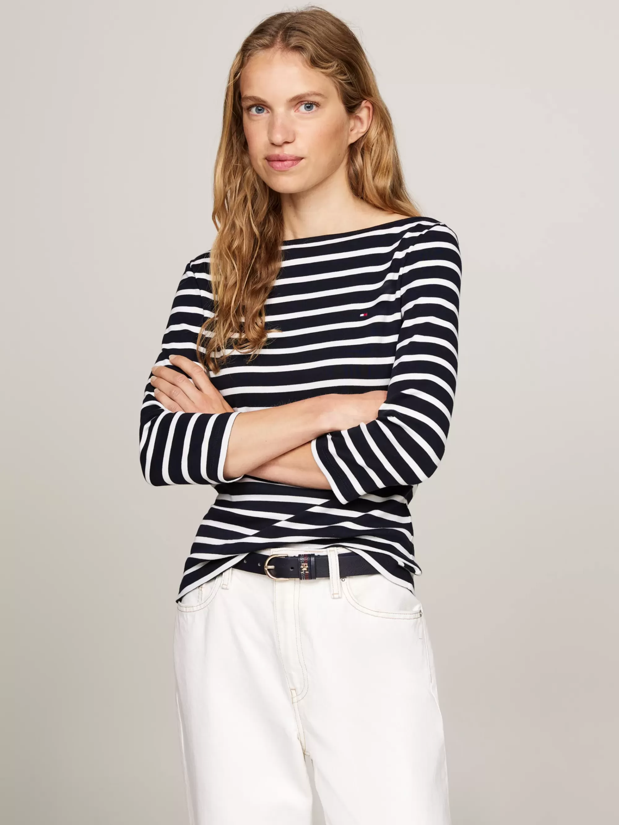T-Shirts*Tommy Hilfiger Slim T-shirt Met 3/4 Mouwen En Boothals NOS BRETON DESERT SKY/ ECRU