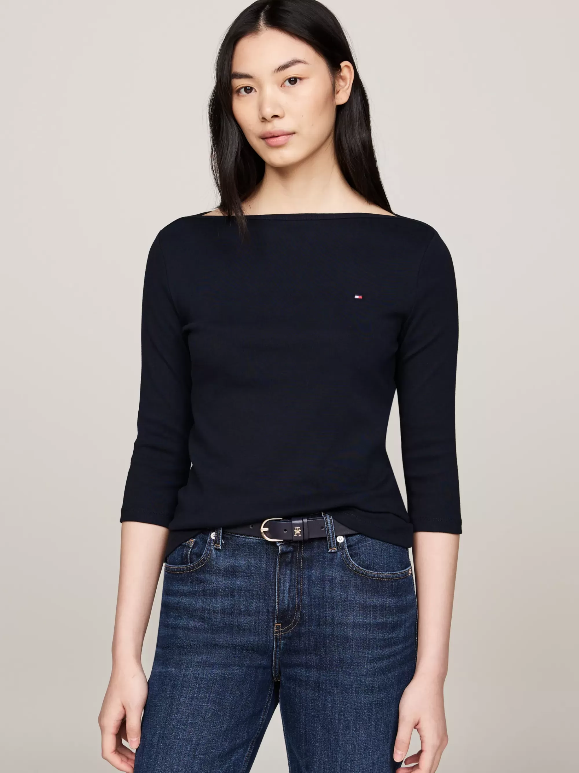 T-Shirts*Tommy Hilfiger Slim T-shirt Met 3/4 Mouwen En Boothals NOS DESERT SKY