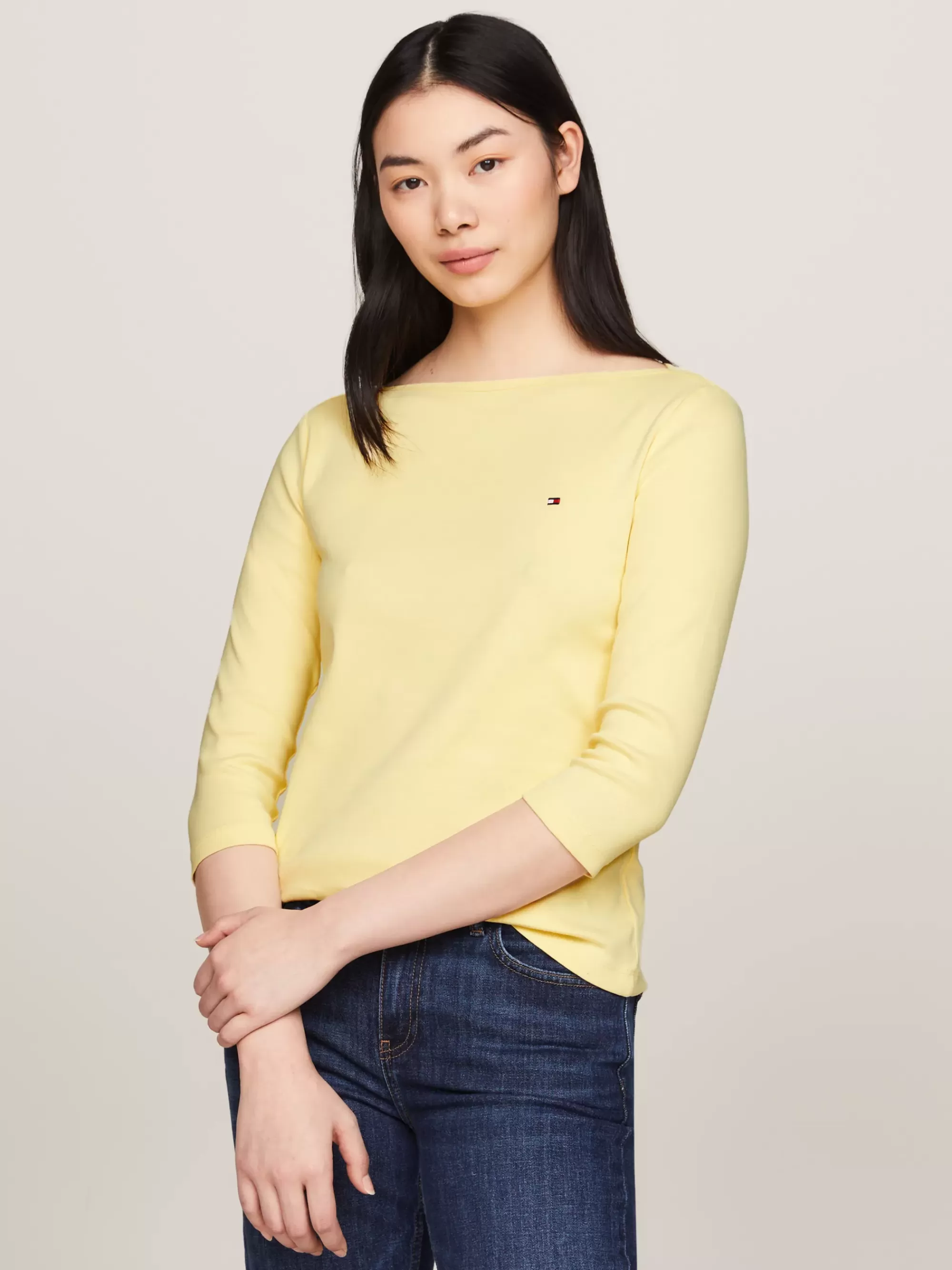 T-Shirts*Tommy Hilfiger Slim T-shirt Met 3/4 Mouwen En Boothals LEMON ZEST