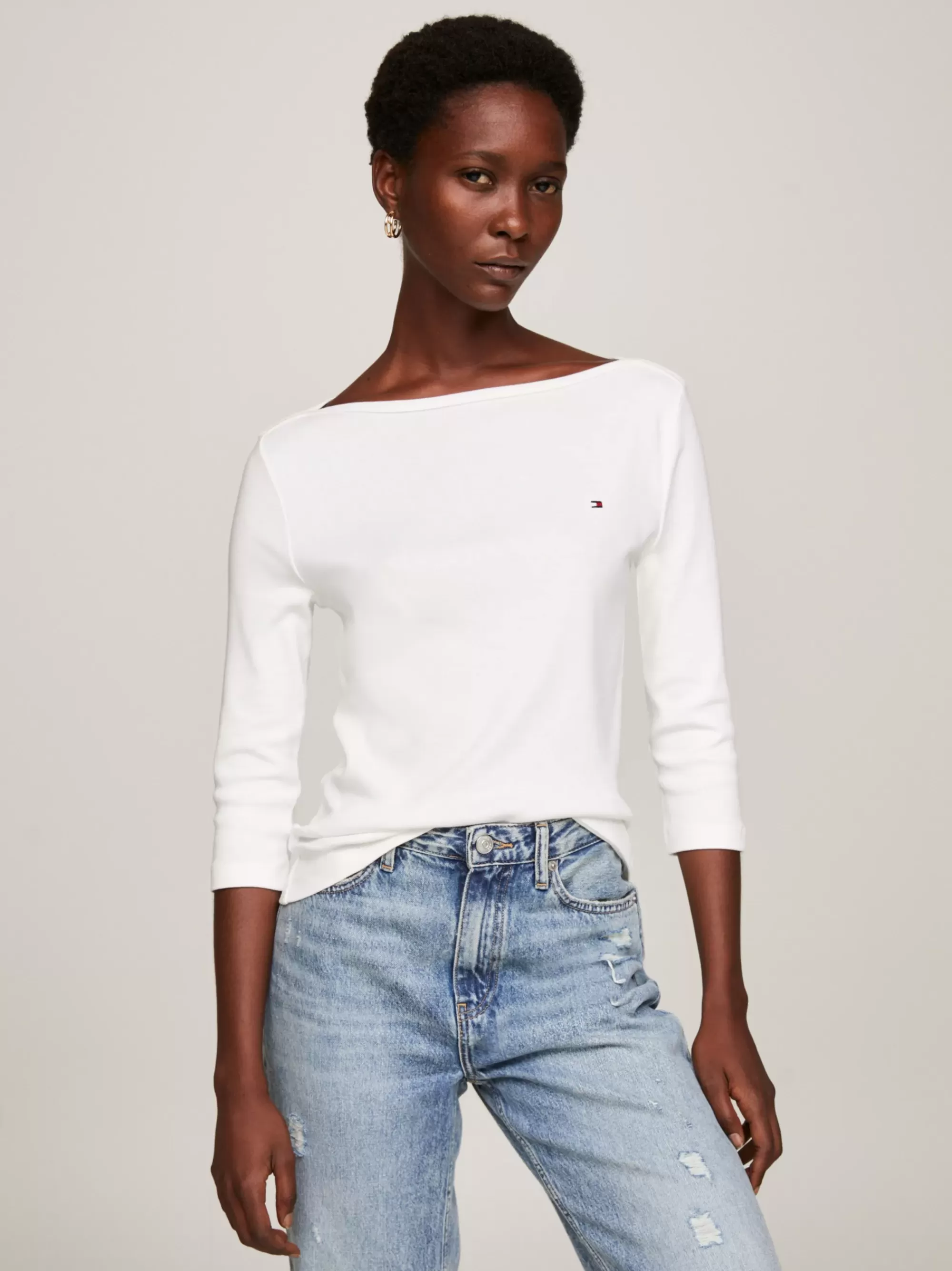 T-Shirts*Tommy Hilfiger Slim T-shirt Met 3/4 Mouwen En Boothals ECRU