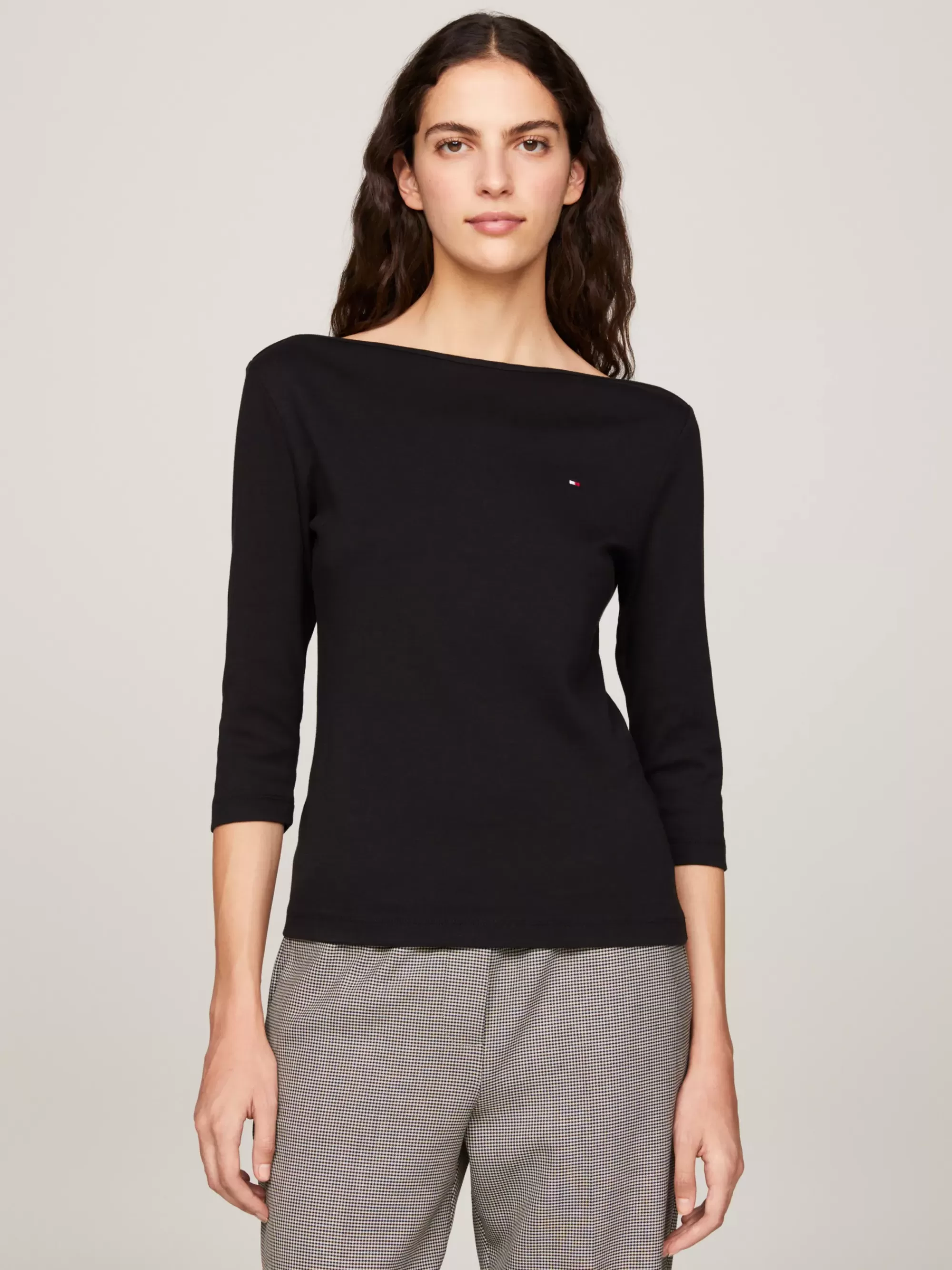 T-Shirts*Tommy Hilfiger Slim T-shirt Met 3/4 Mouwen En Boothals BLACK