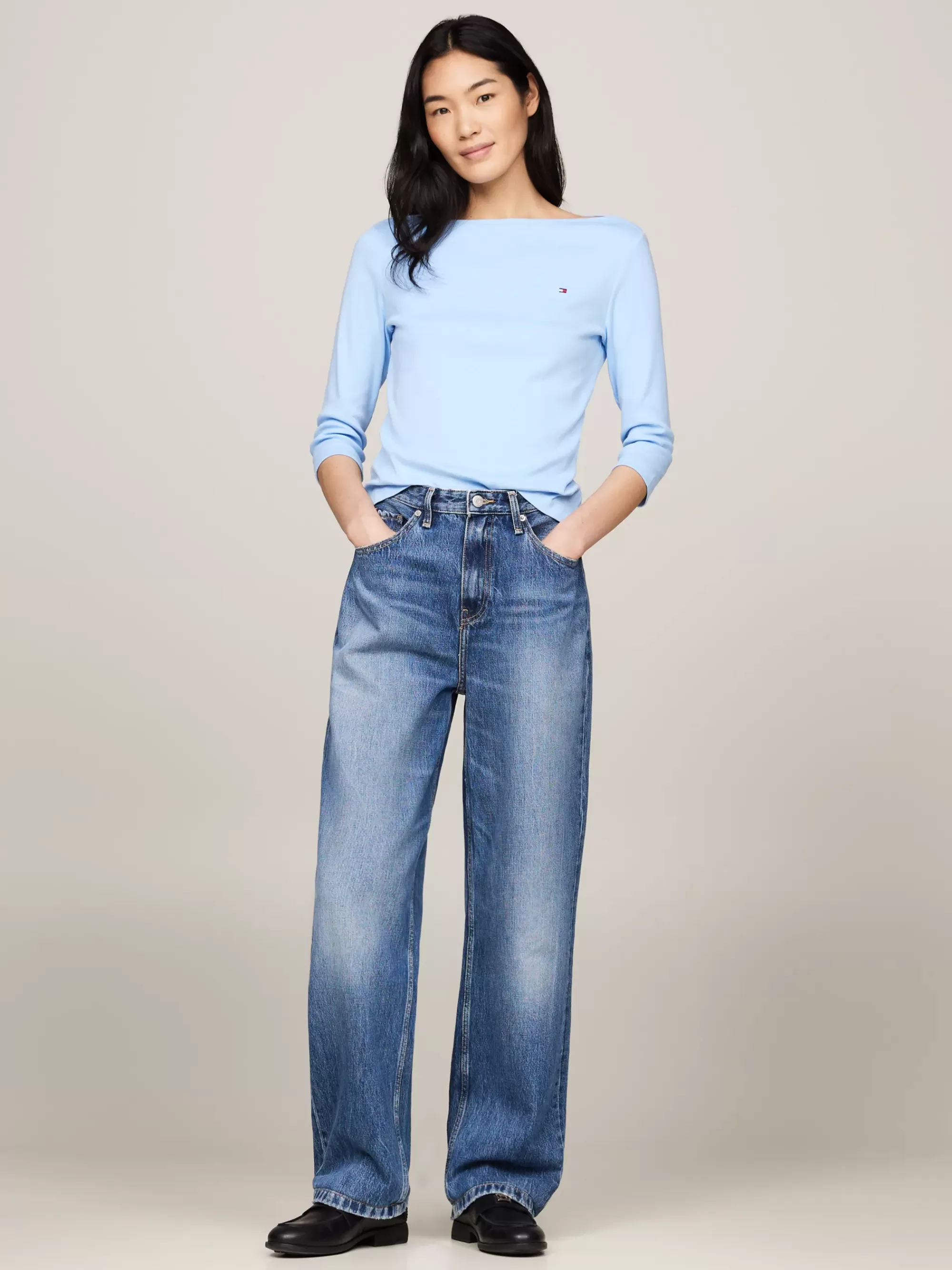 T-Shirts*Tommy Hilfiger Slim T-shirt Met 3/4 Mouwen En Boothals VESSEL BLUE