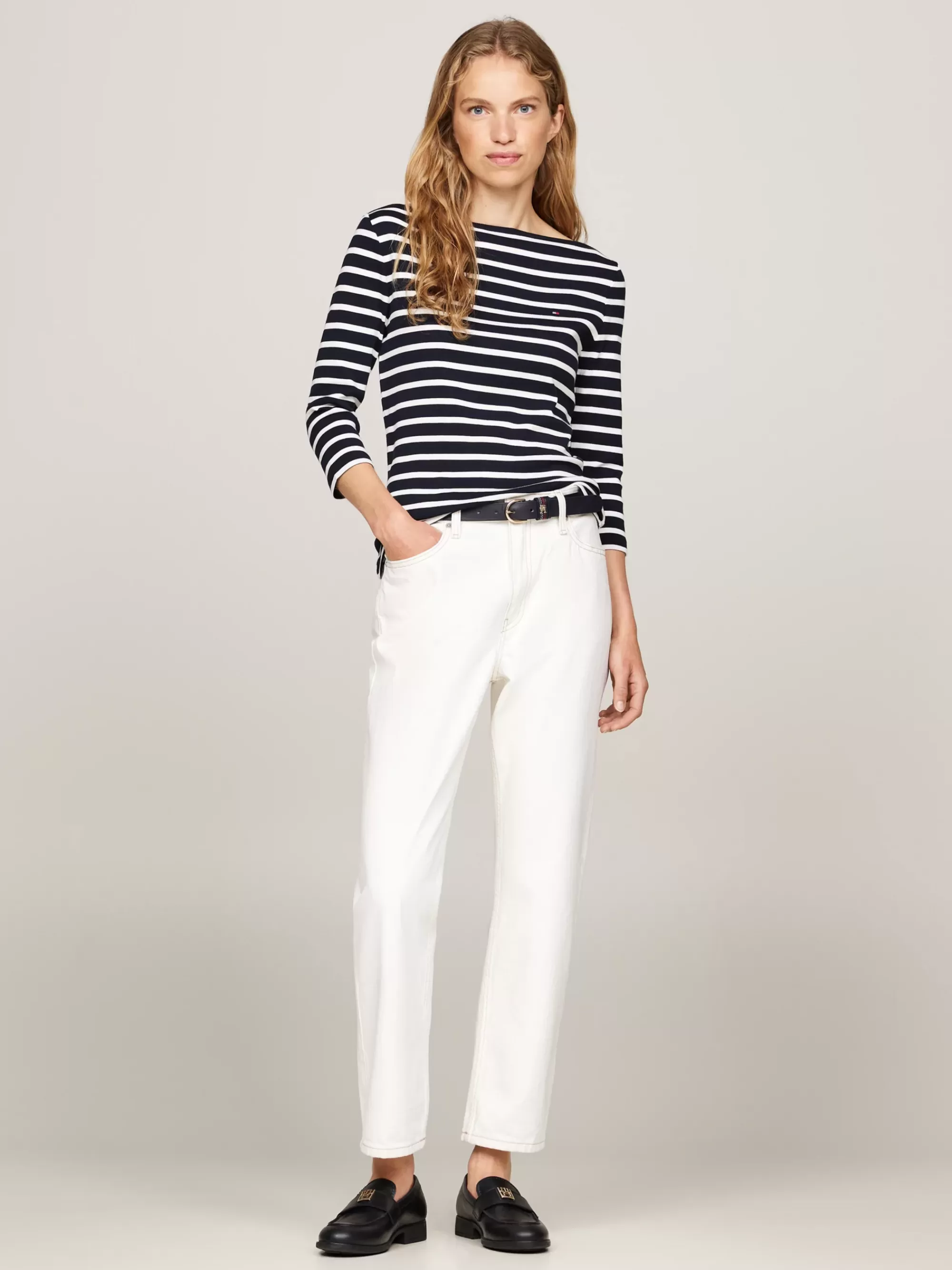 T-Shirts*Tommy Hilfiger Slim T-shirt Met 3/4 Mouwen En Boothals NOS BRETON DESERT SKY/ ECRU