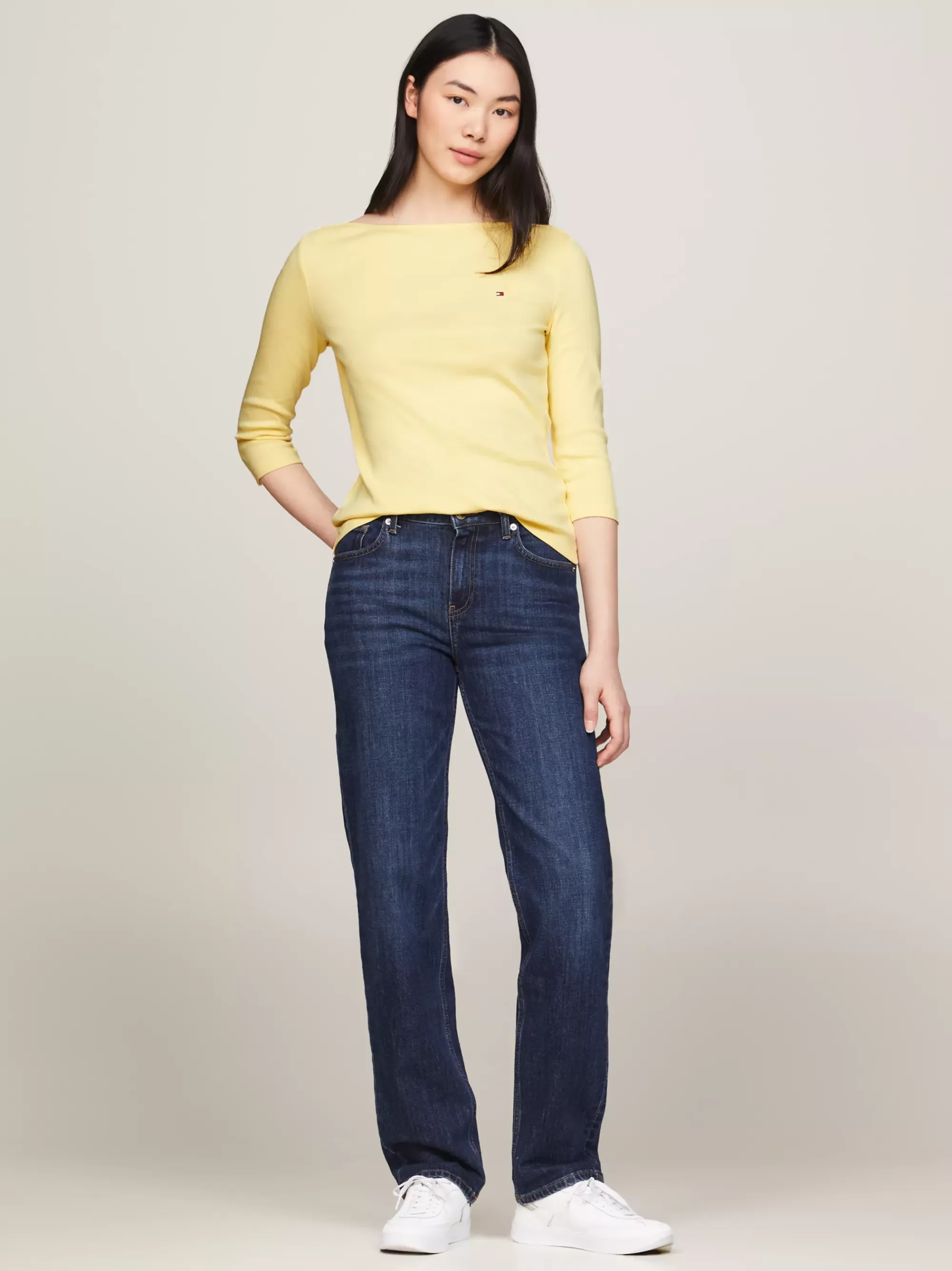 T-Shirts*Tommy Hilfiger Slim T-shirt Met 3/4 Mouwen En Boothals LEMON ZEST