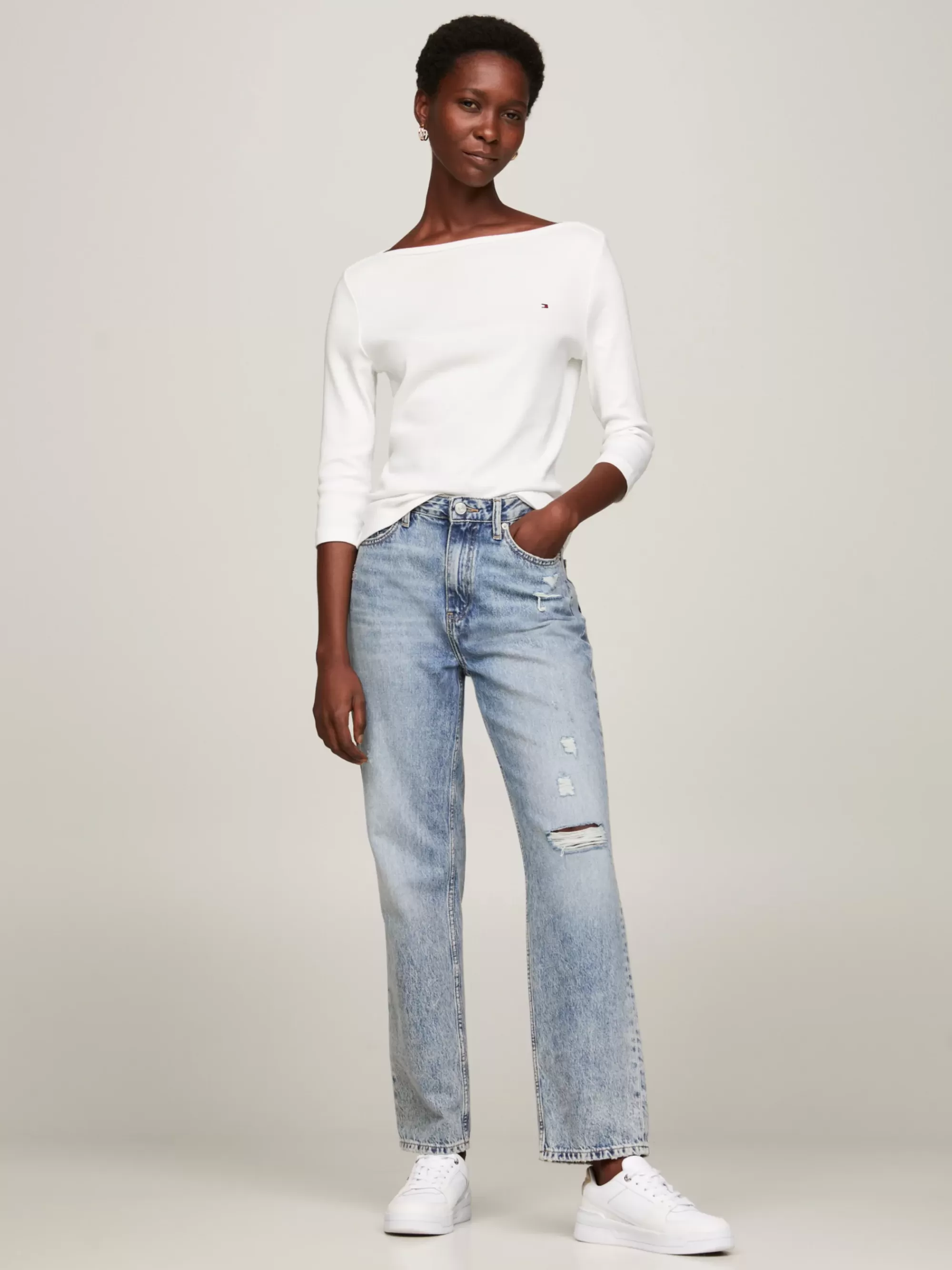 T-Shirts*Tommy Hilfiger Slim T-shirt Met 3/4 Mouwen En Boothals ECRU