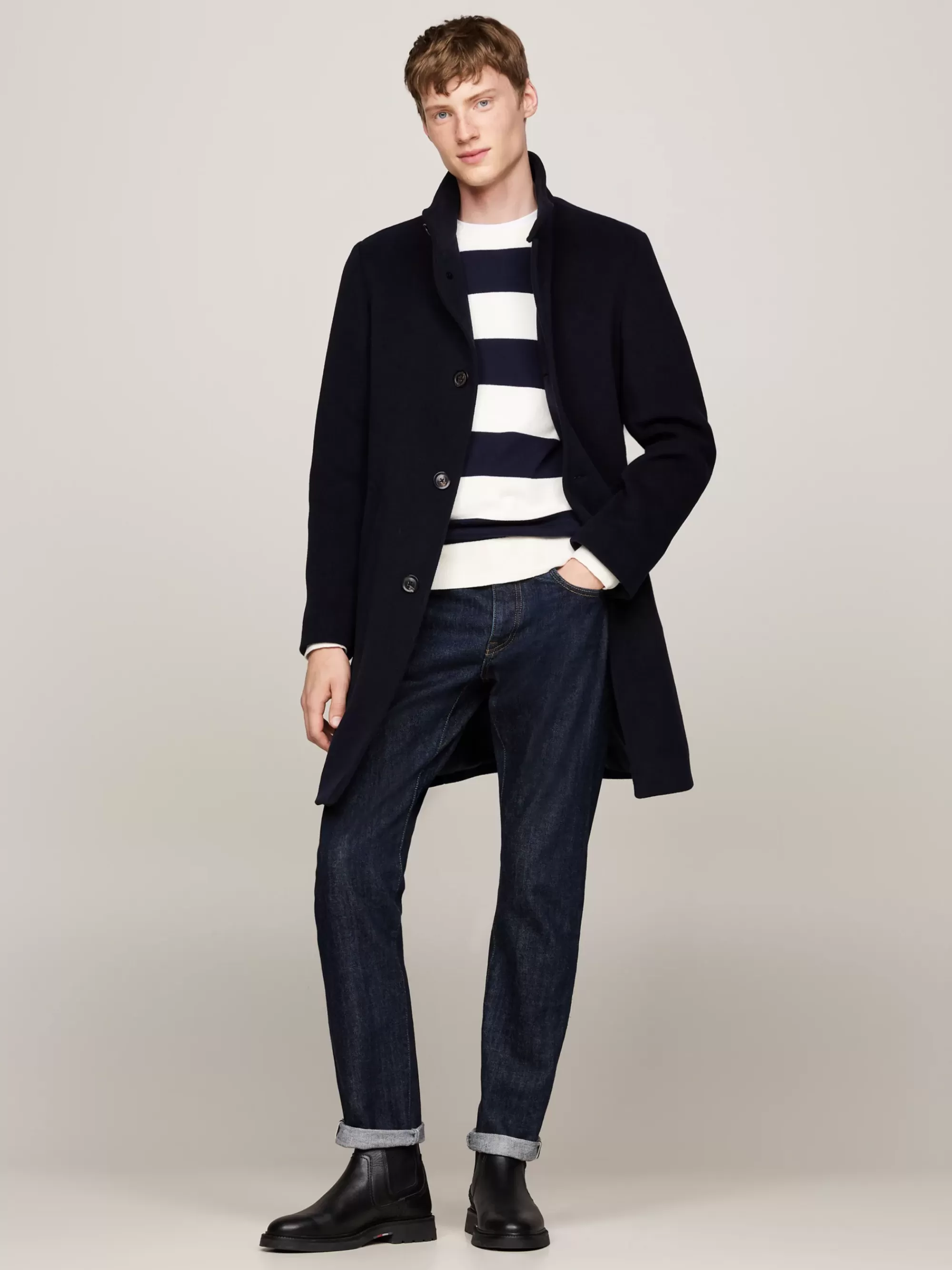 Jassen & Jacks*Tommy Hilfiger Smart Casual Lange Jas Van Wolmix DESERT SKY