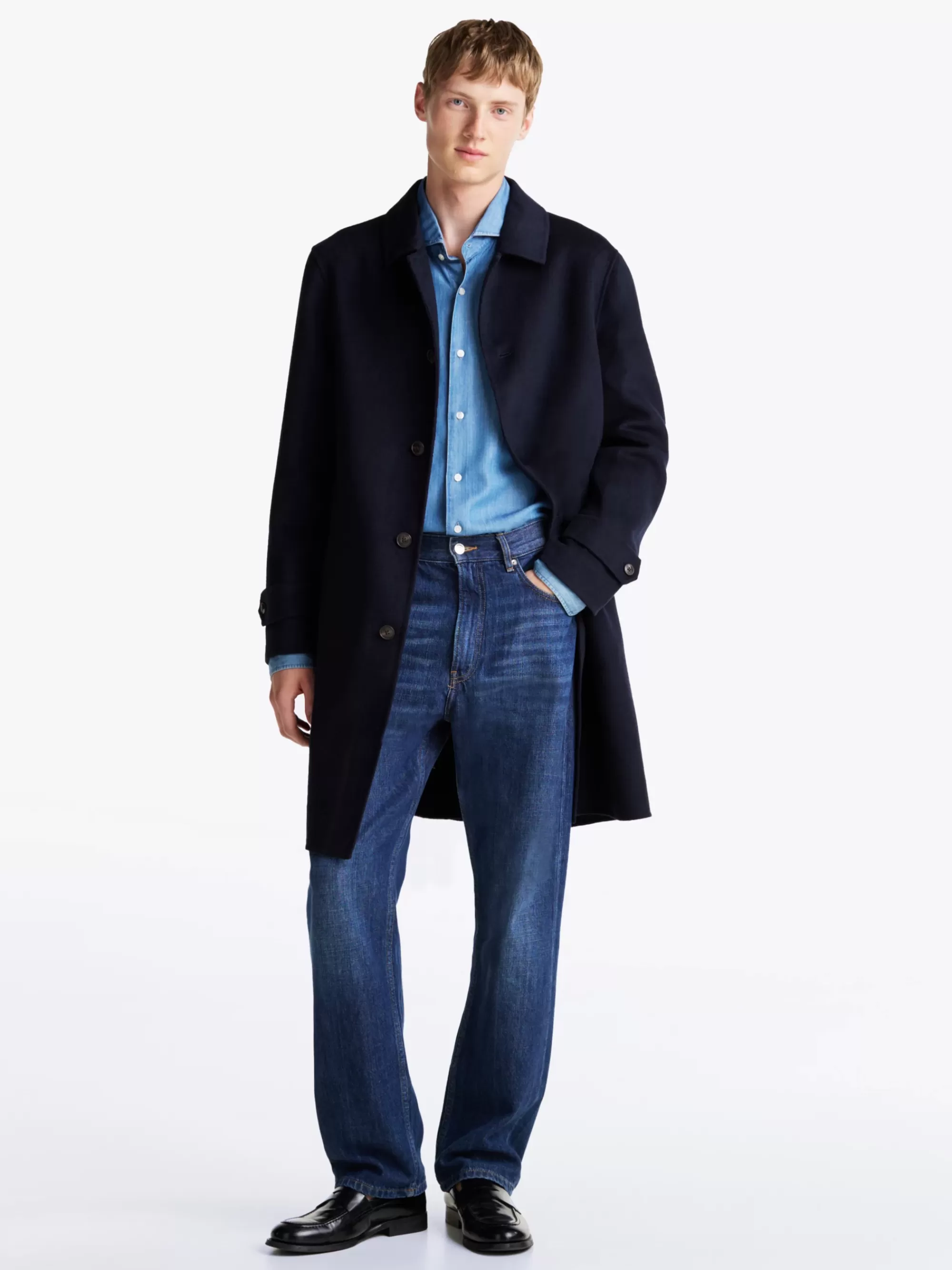 Jassen & Jacks*Tommy Hilfiger Smart Casual Lange Jas Van Wolmix DESERT SKY