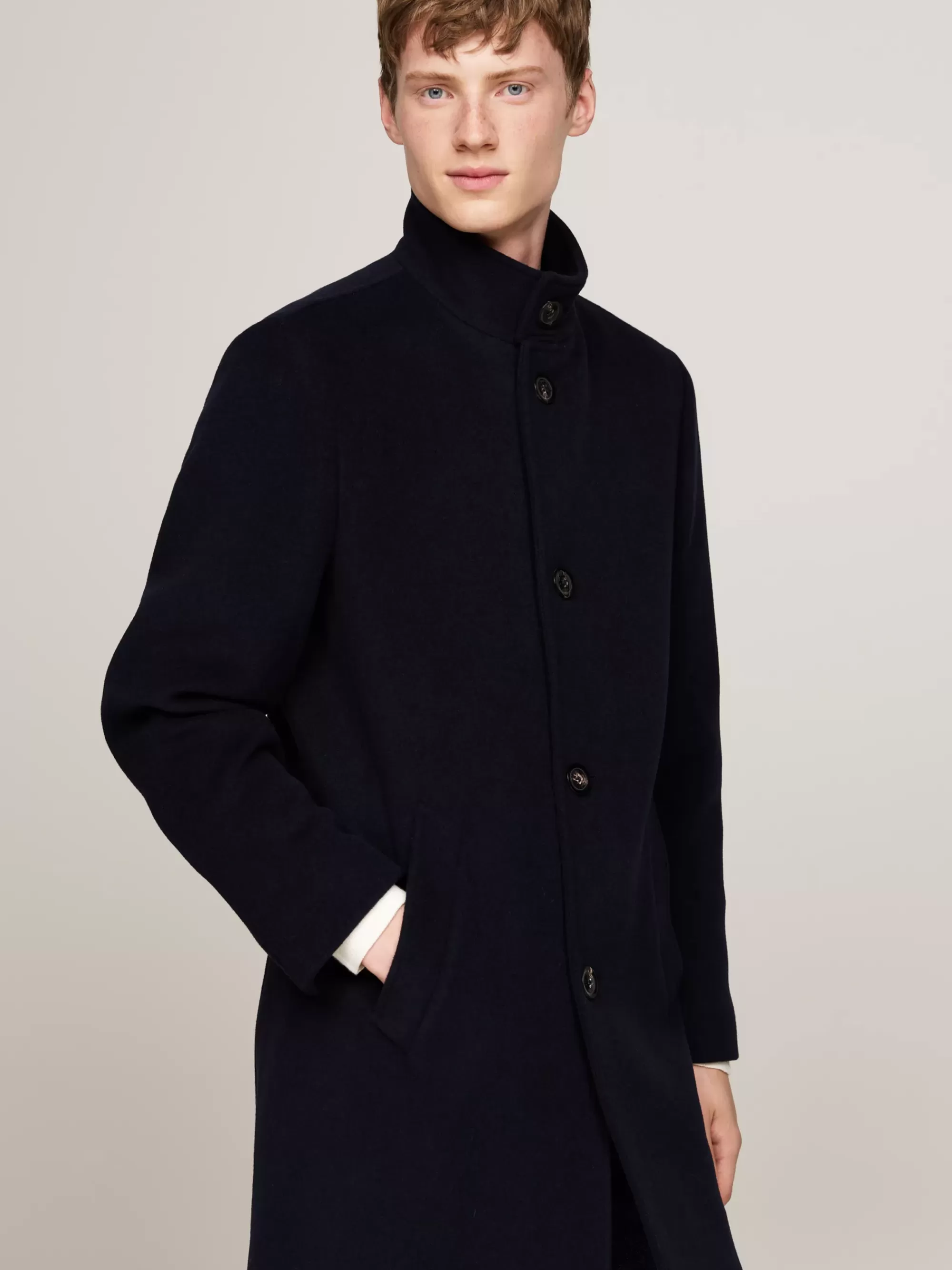 Jassen & Jacks*Tommy Hilfiger Smart Casual Lange Jas Van Wolmix DESERT SKY