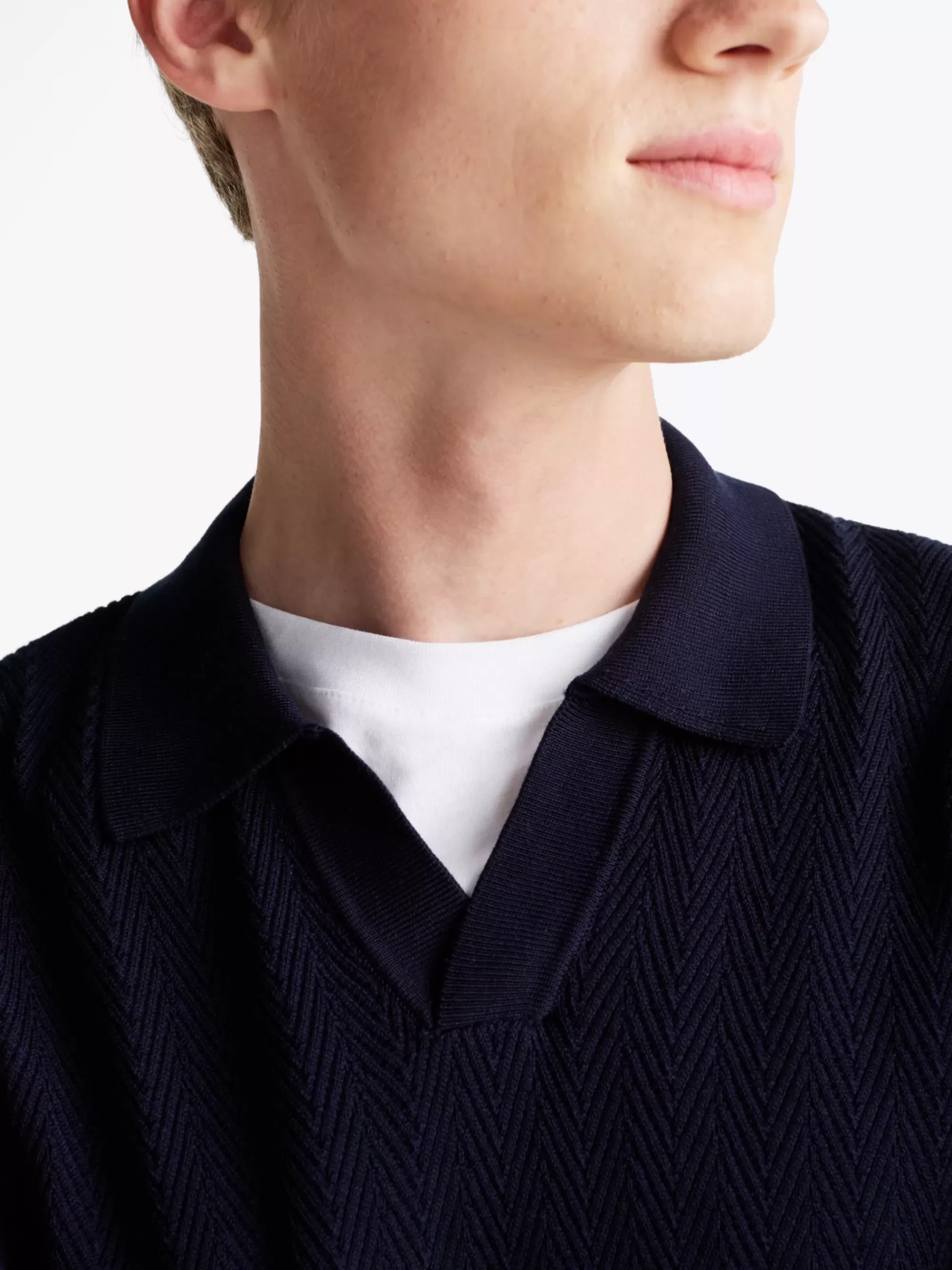 Truien Met Ronde Hals | Truien*Tommy Hilfiger Smart Casual Polotrui Met Visgraatmotief DESERT SKY