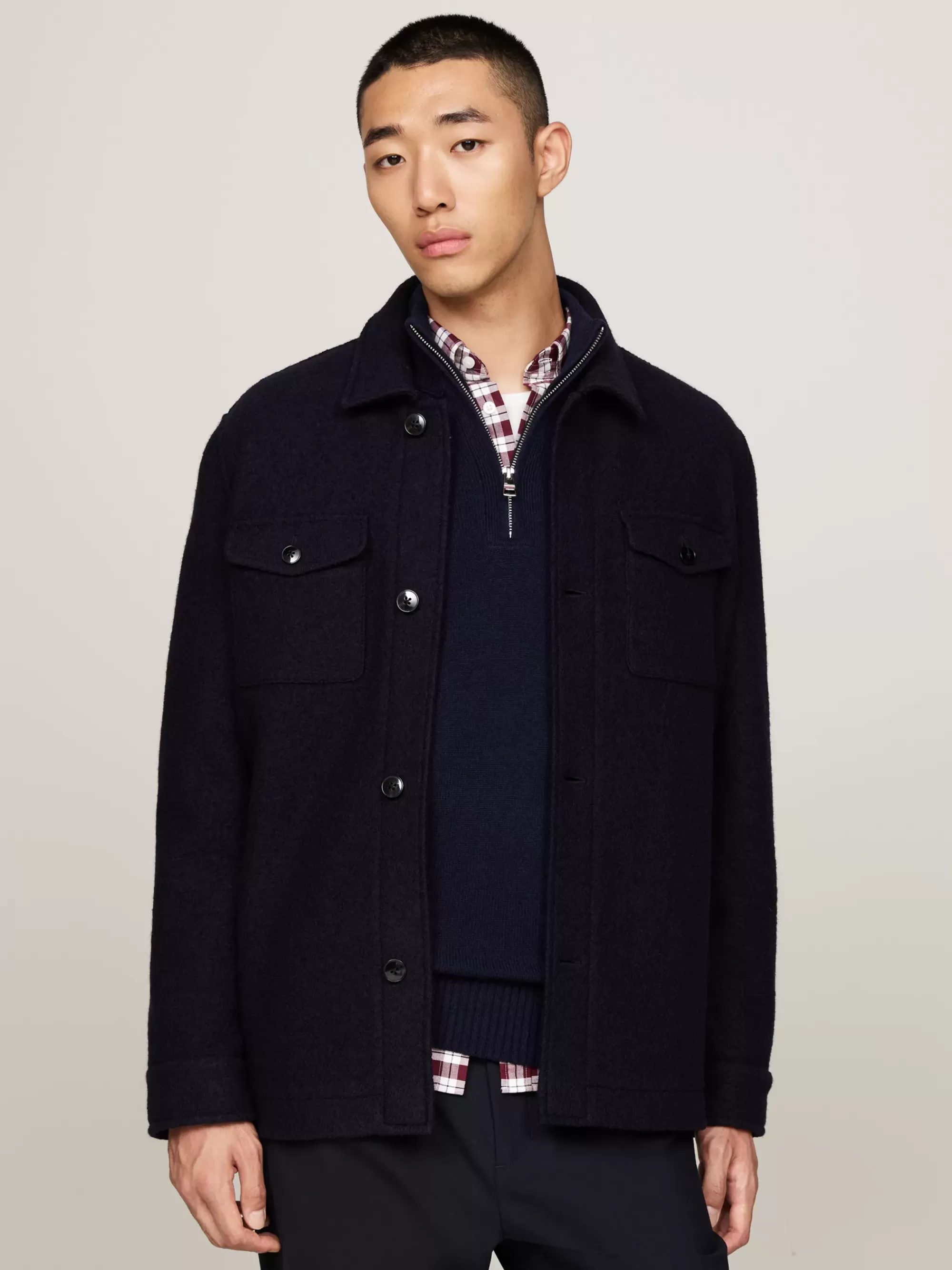 Jassen & Jacks*Tommy Hilfiger Smart Casual Shirtjack Van Zuivere Wol DESERT SKY