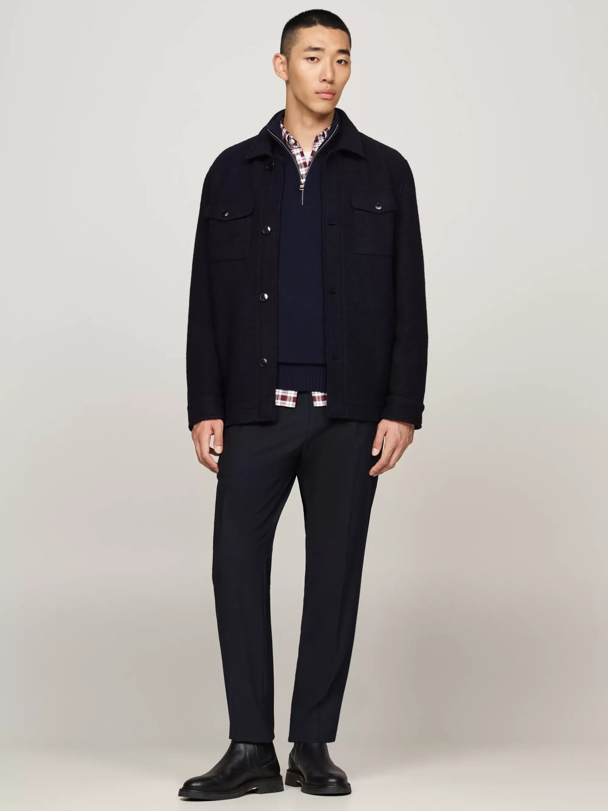 Jassen & Jacks*Tommy Hilfiger Smart Casual Shirtjack Van Zuivere Wol DESERT SKY