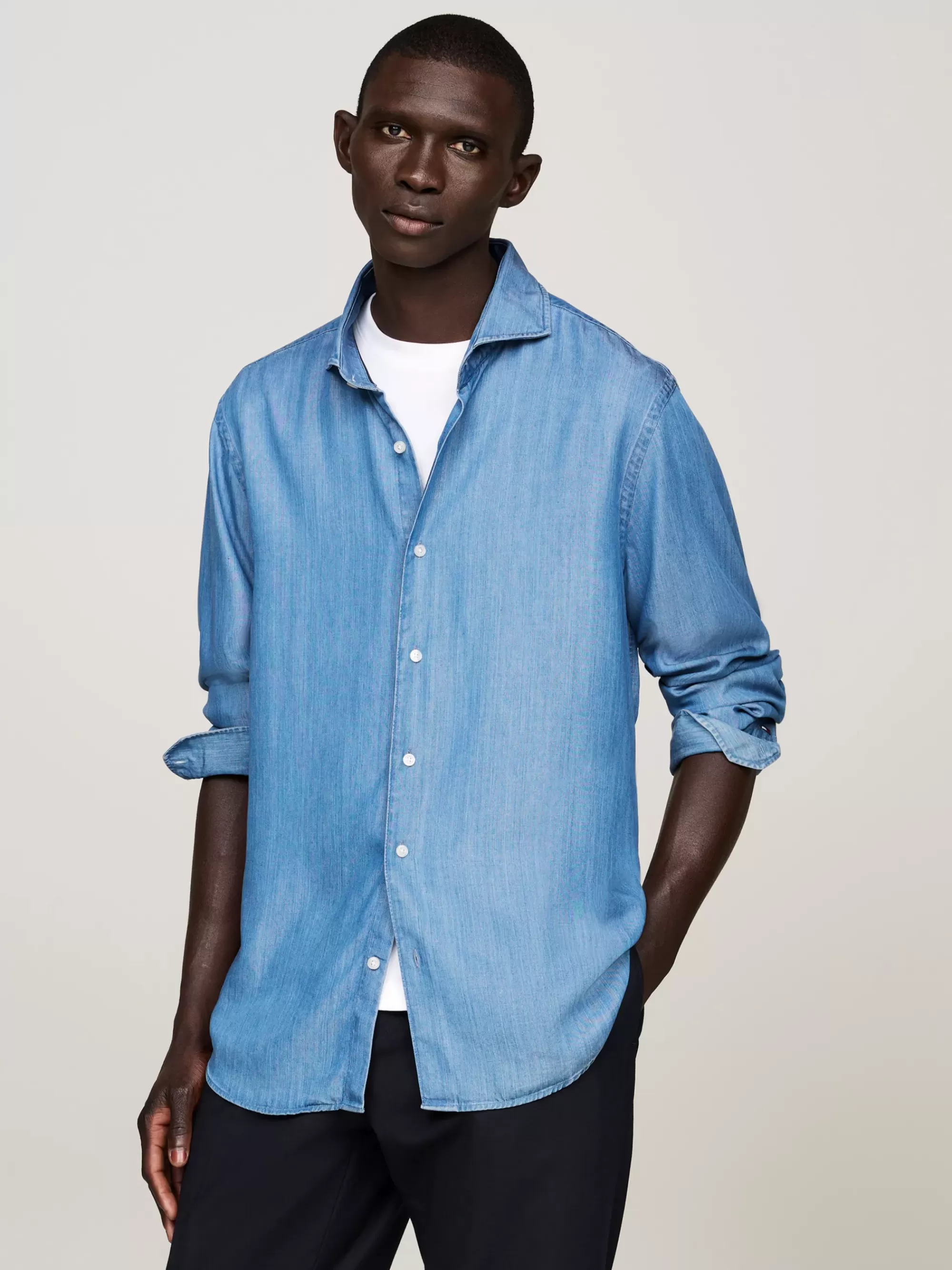 Overhemden*Tommy Hilfiger Smart Casual Slim Fit Denim Overhemd MEDIUM INDIGO