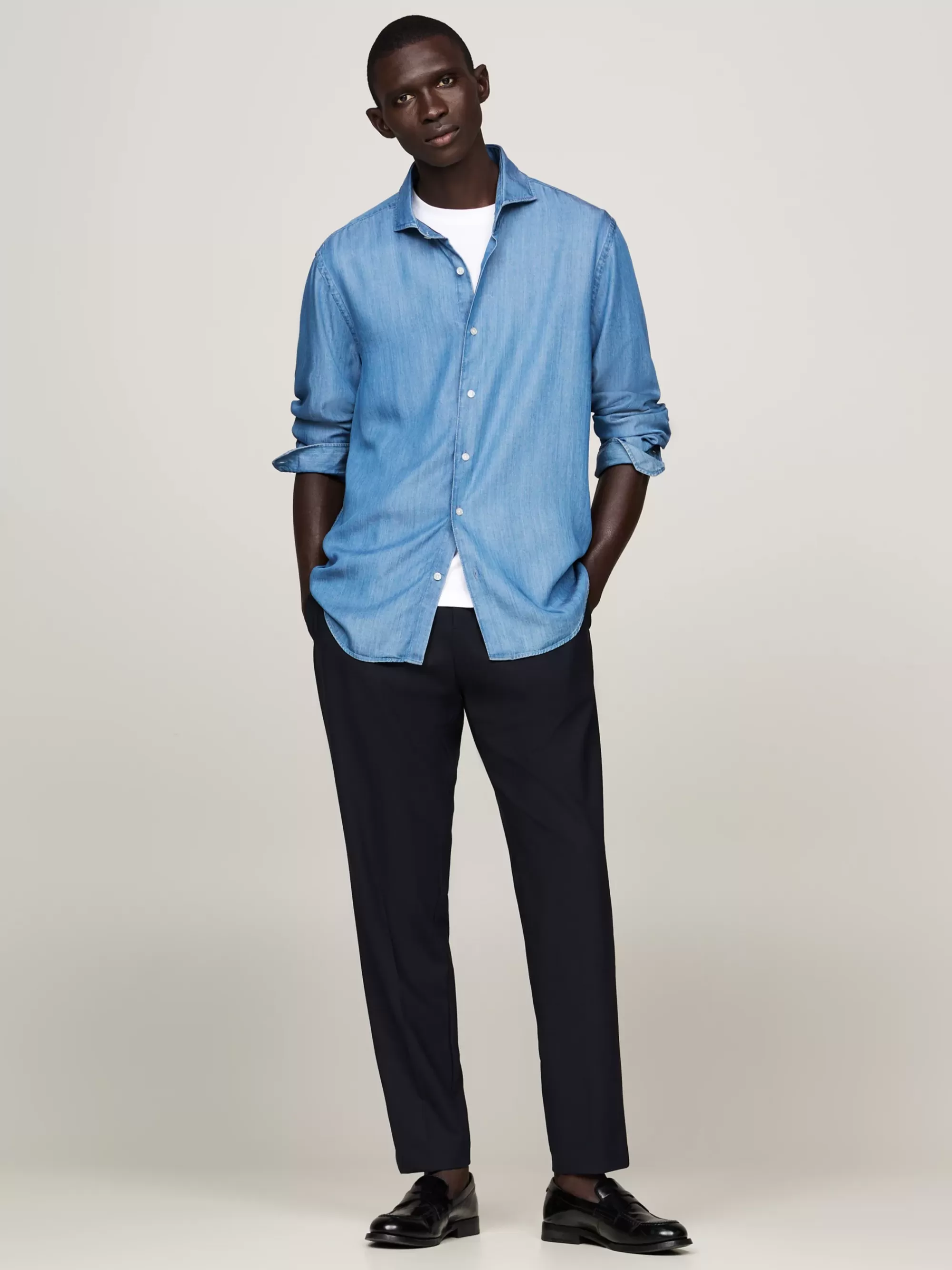 Overhemden*Tommy Hilfiger Smart Casual Slim Fit Denim Overhemd MEDIUM INDIGO