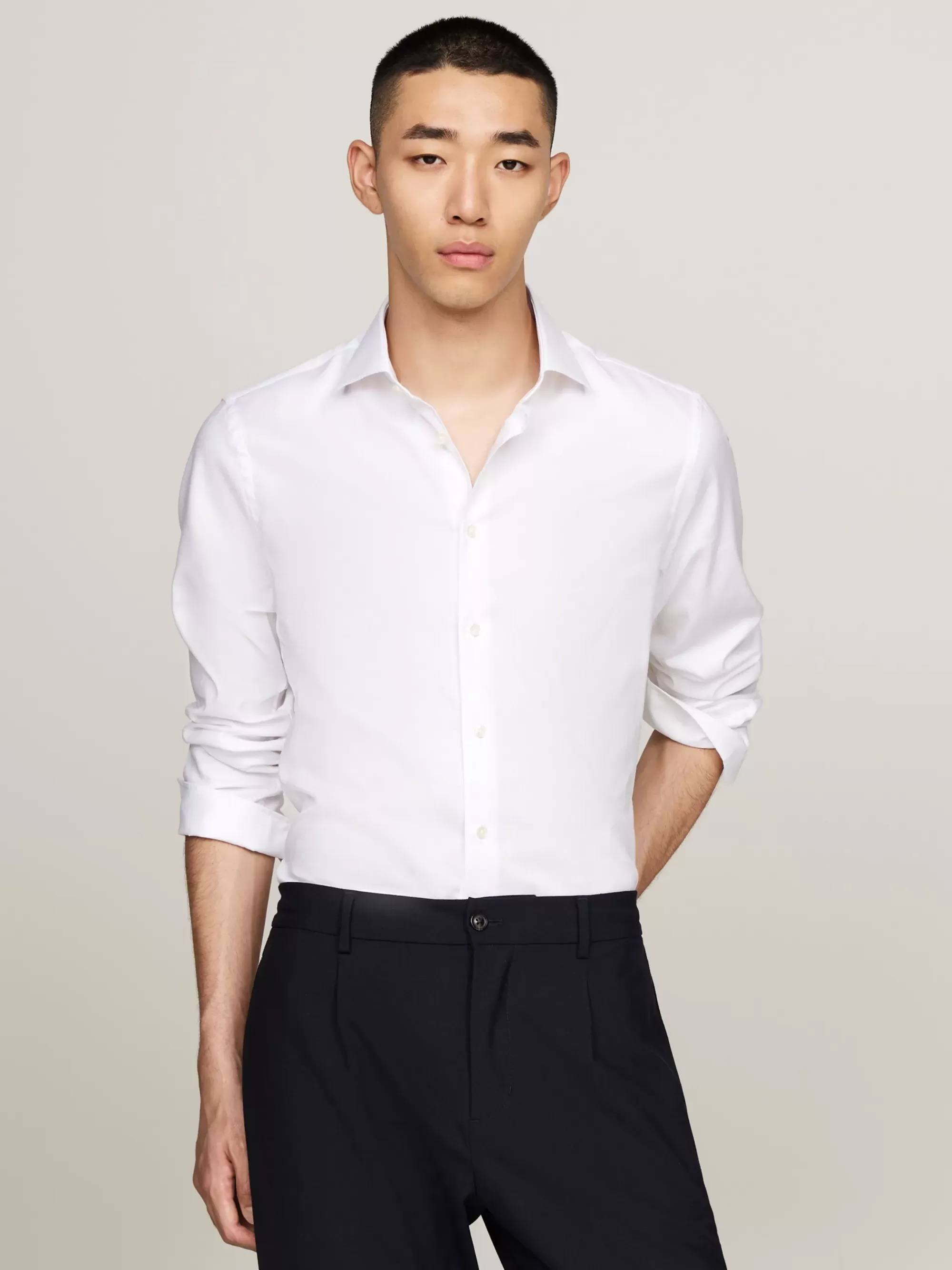 Overhemden*Tommy Hilfiger Smart Casual Slim Fit Dobby Overhemd TH OPTIC WHITE