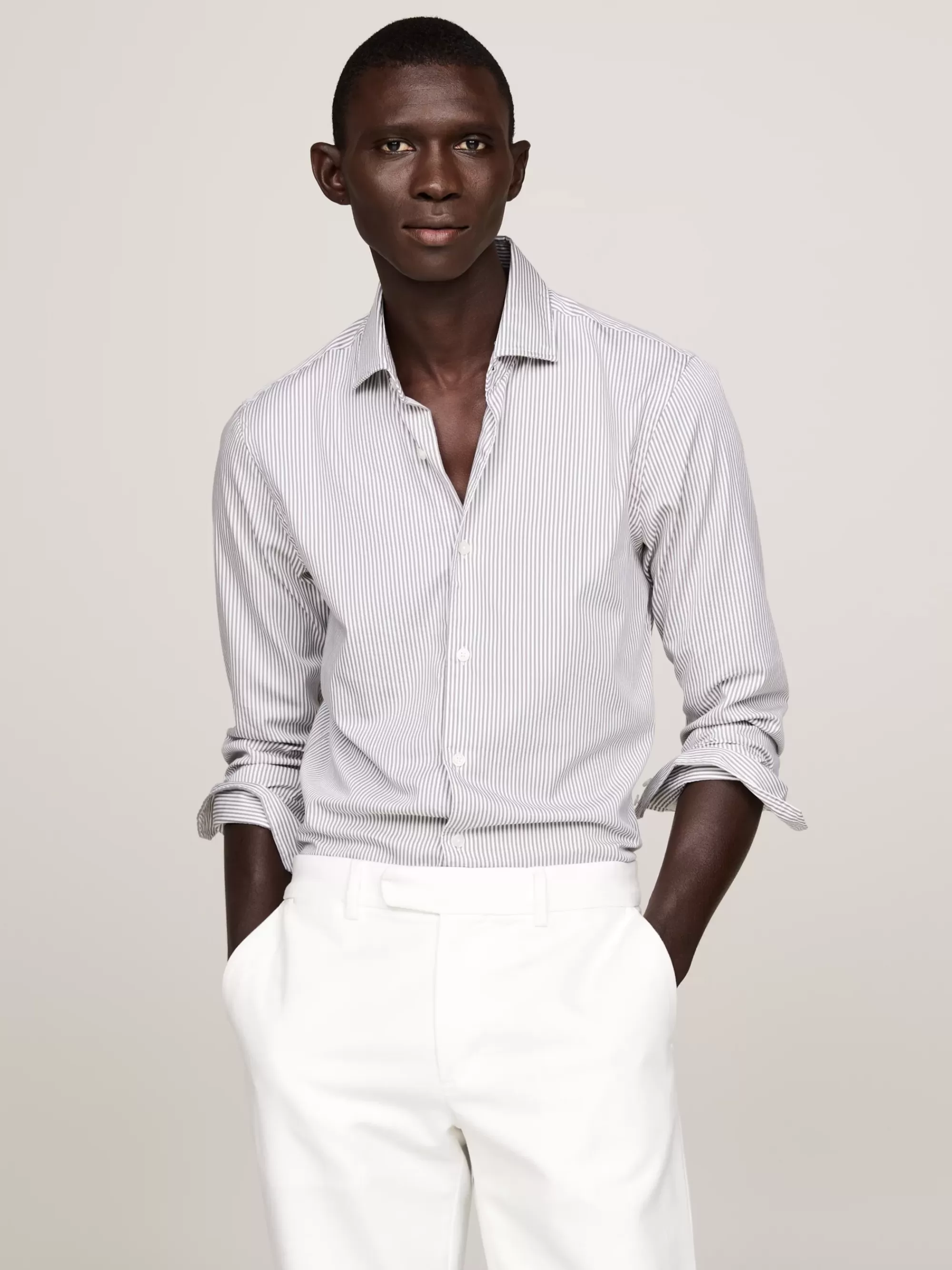 Overhemden*Tommy Hilfiger Smart Casual Slim Fit Poplin Overhemd TURBINE GREY / OPTIC WHITE
