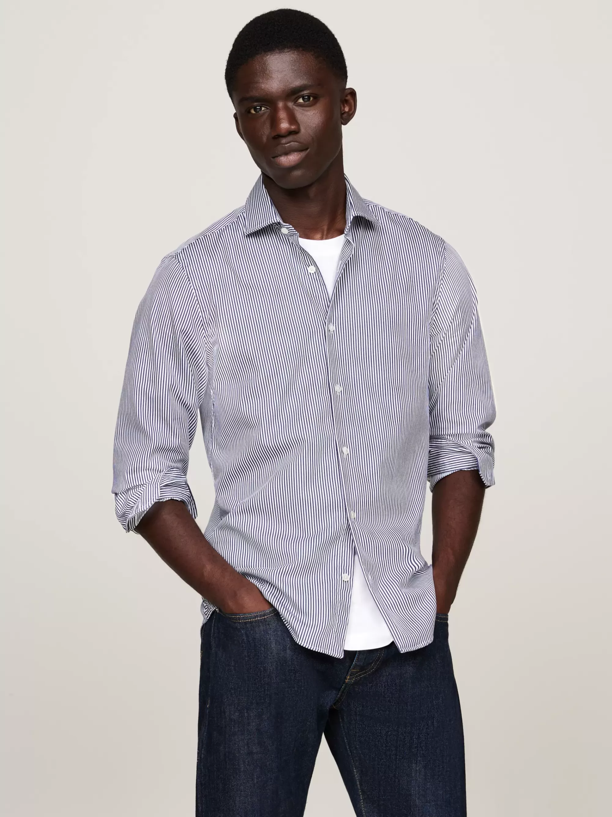 Overhemden*Tommy Hilfiger Smart Casual Slim Fit Poplin Overhemd MID BLUE / OPTIC WHITE