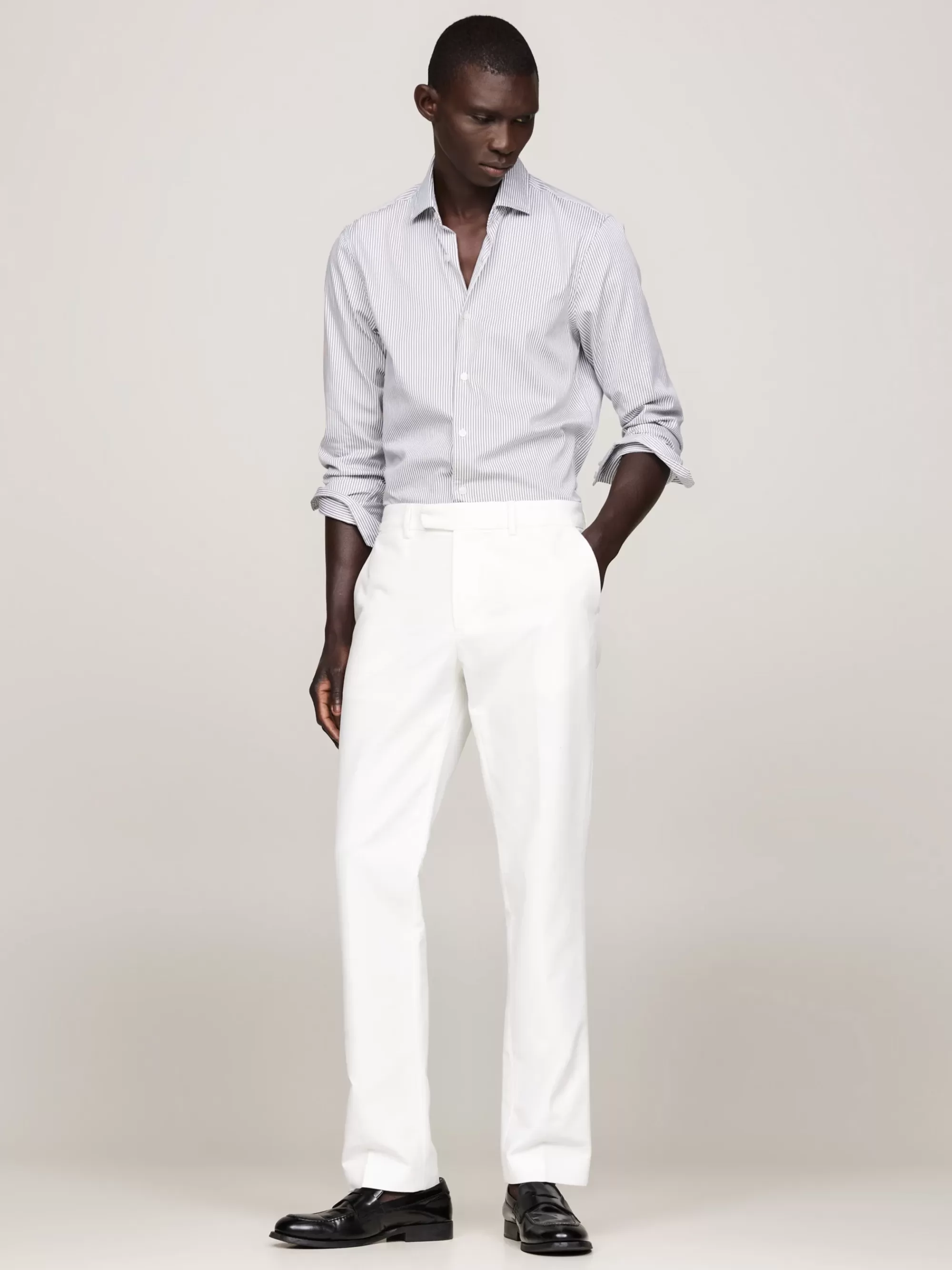 Overhemden*Tommy Hilfiger Smart Casual Slim Fit Poplin Overhemd TURBINE GREY / OPTIC WHITE