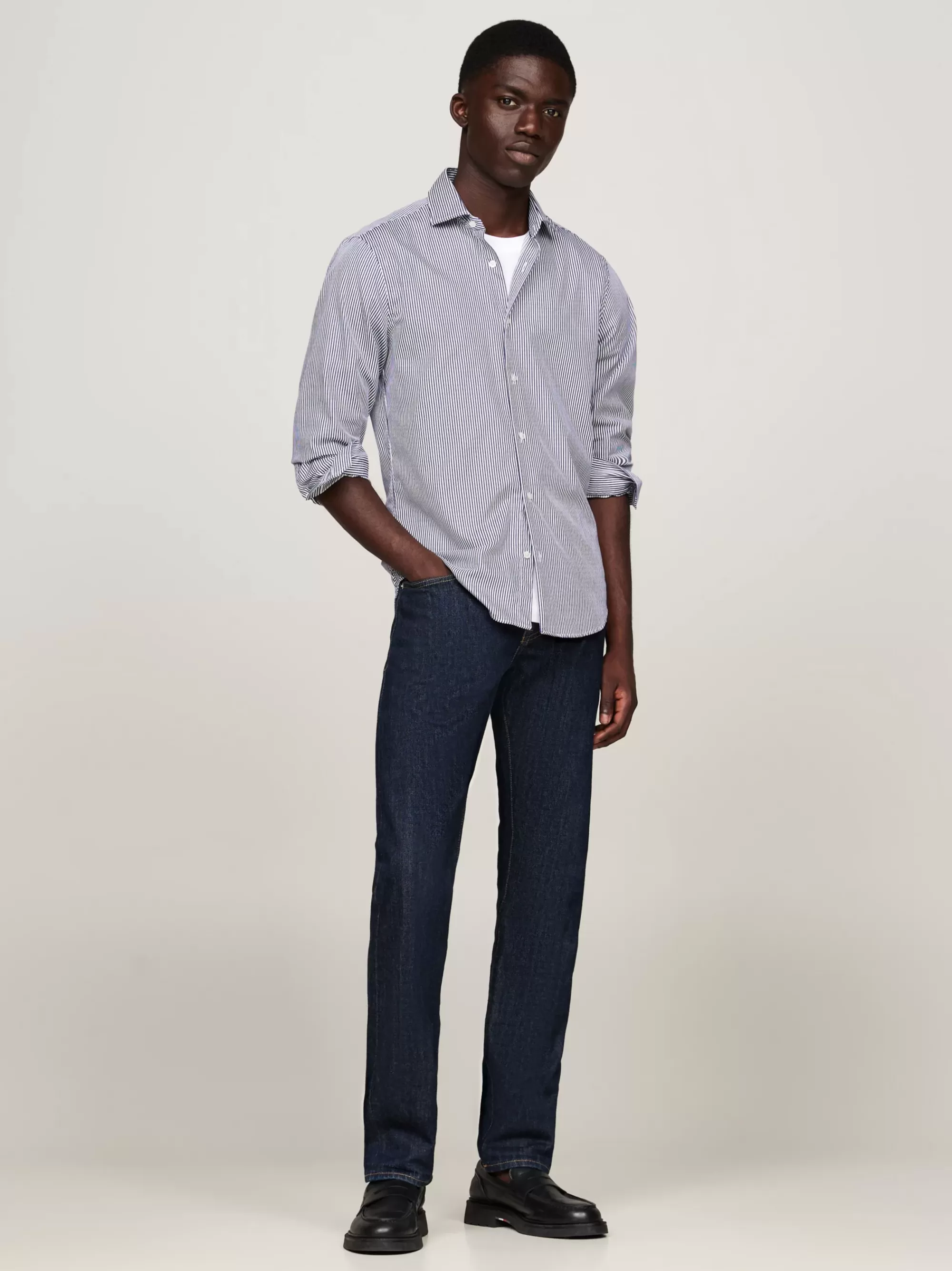 Overhemden*Tommy Hilfiger Smart Casual Slim Fit Poplin Overhemd MID BLUE / OPTIC WHITE
