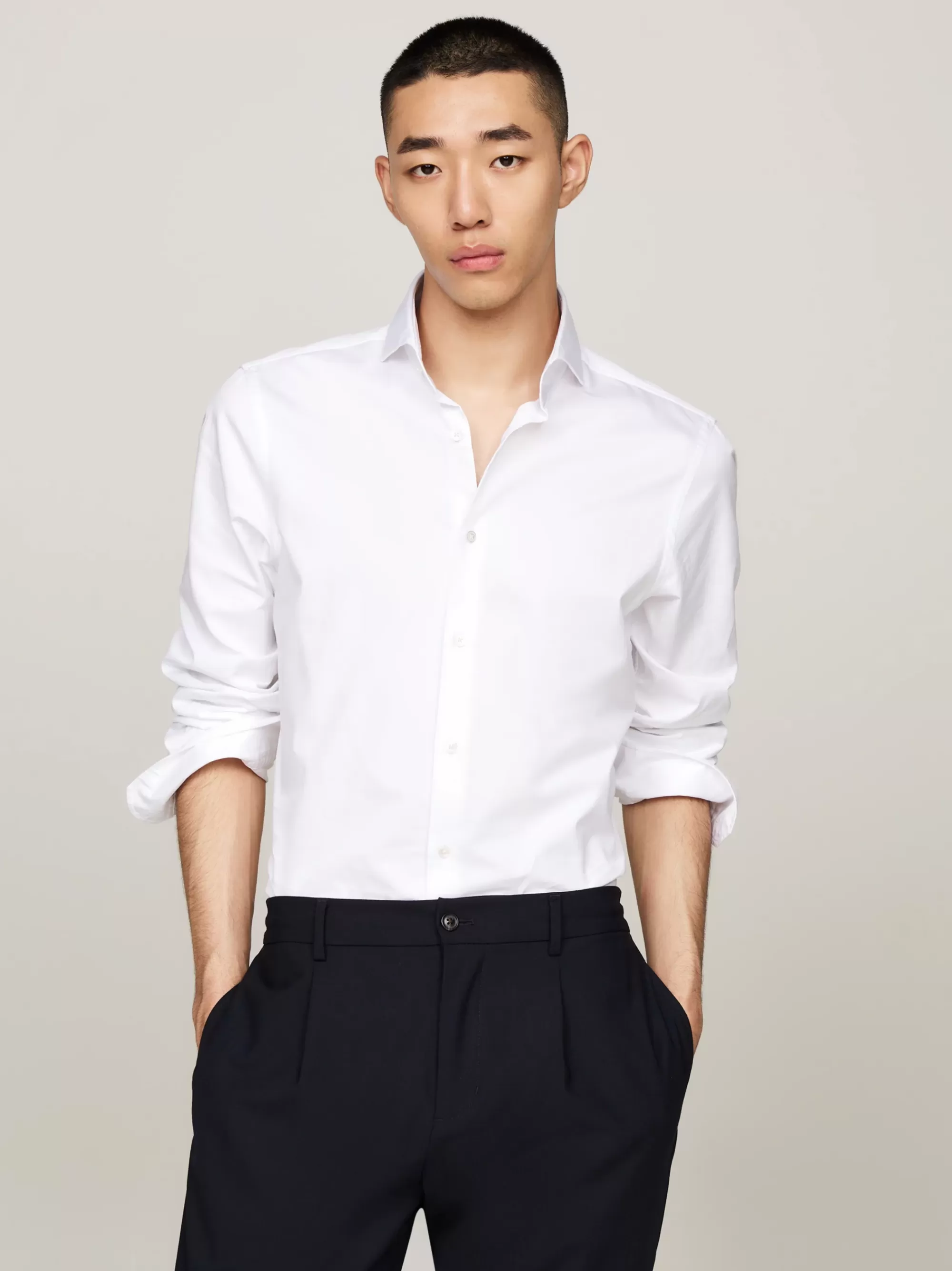 Overhemden*Tommy Hilfiger Smart Casual Slim Overhemd Van Twill Katoen OPTIC WHITE