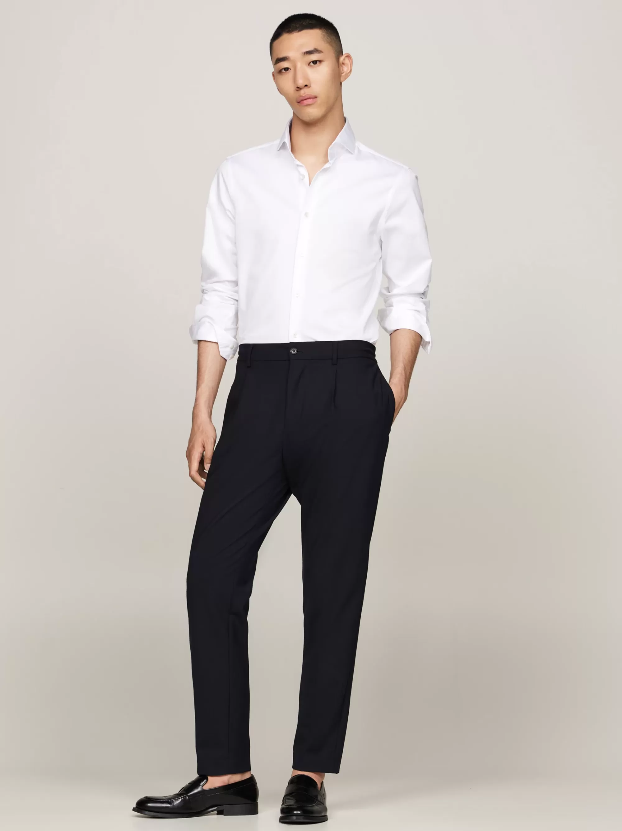 Overhemden*Tommy Hilfiger Smart Casual Slim Overhemd Van Twill Katoen OPTIC WHITE