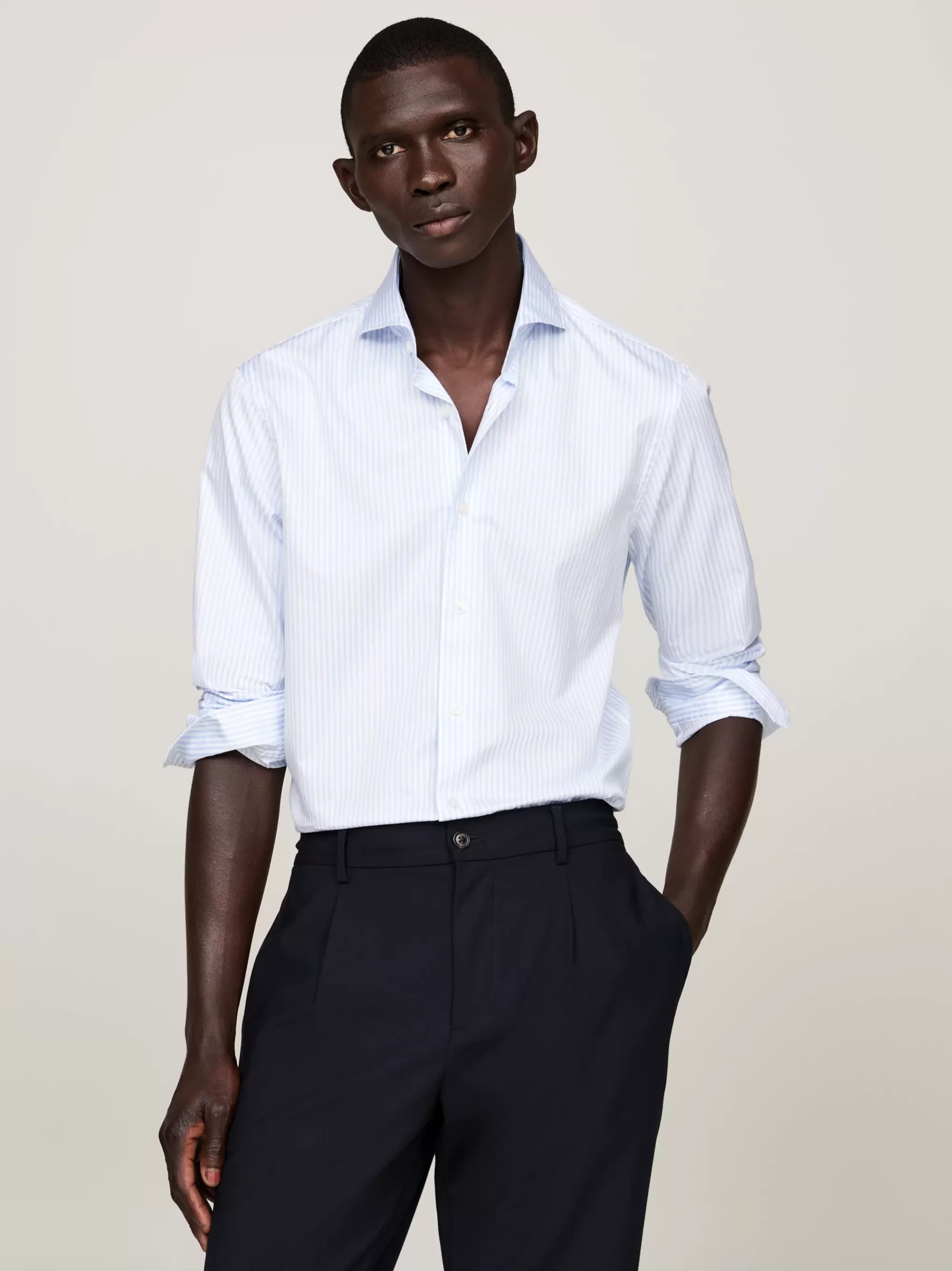 Overhemden*Tommy Hilfiger Smart Casual Slim Twill Overhemd Met Strepen VESSEL BLUE/OPTIC WHITE