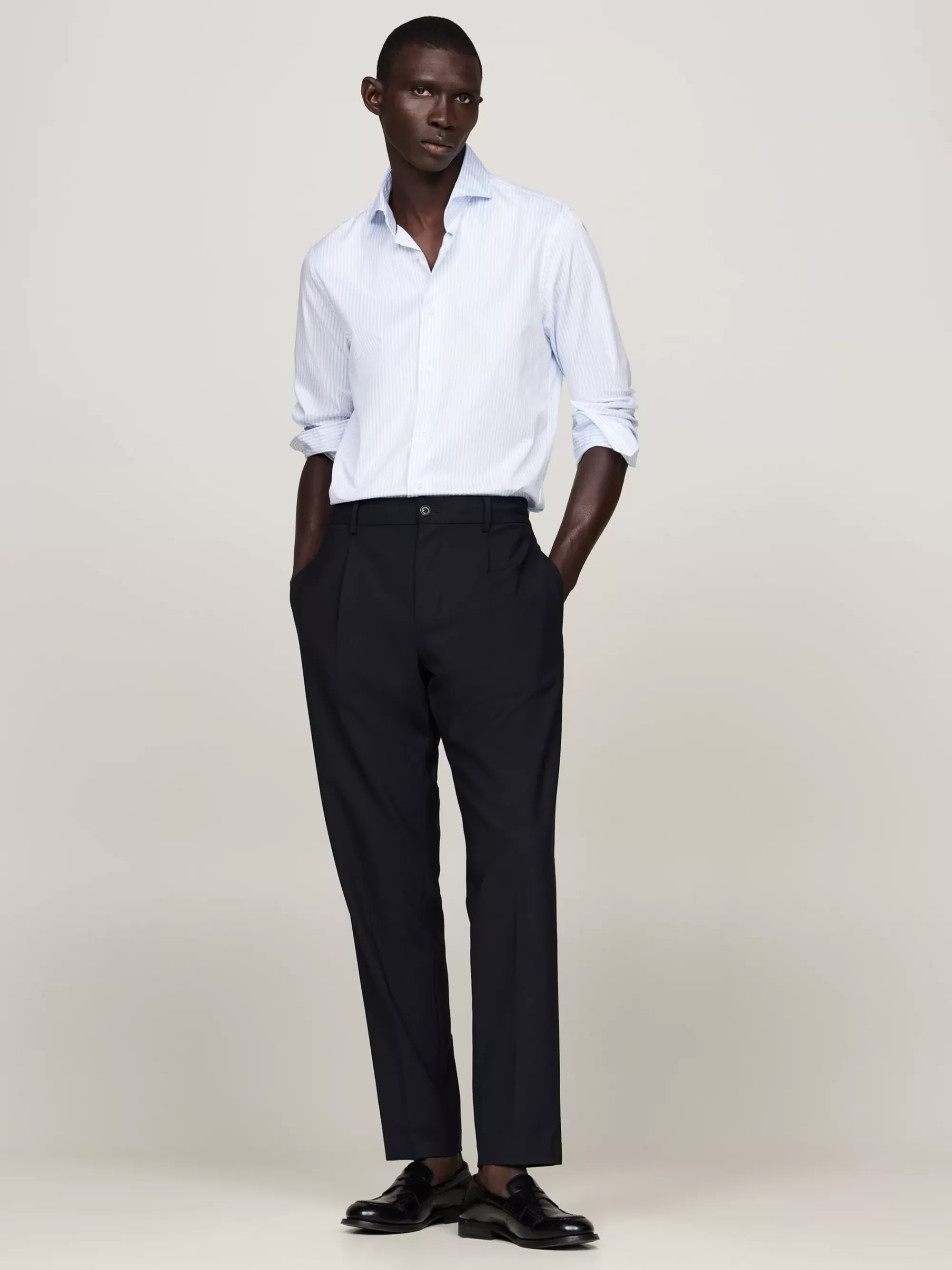 Overhemden*Tommy Hilfiger Smart Casual Slim Twill Overhemd Met Strepen VESSEL BLUE/OPTIC WHITE