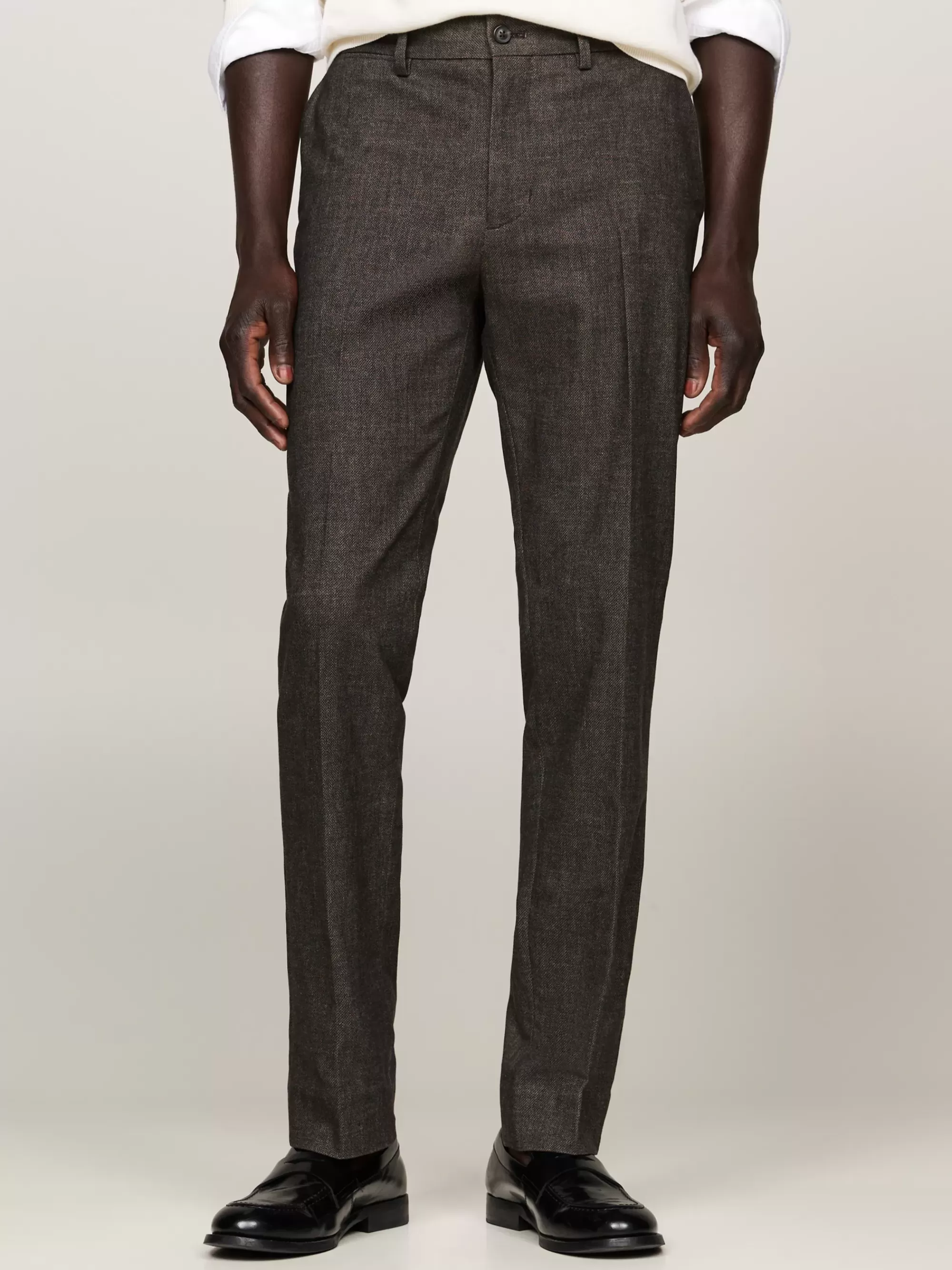 Broeken*Tommy Hilfiger Smart Casual Straight Gemêleerde Broek DARK COFFEE