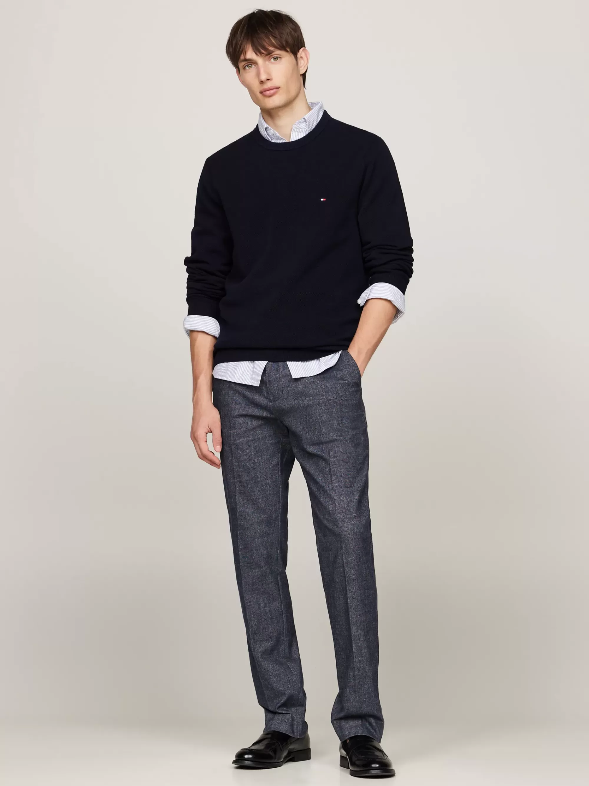 Broeken*Tommy Hilfiger Smart Casual Straight Gemêleerde Broek DESERT SKY