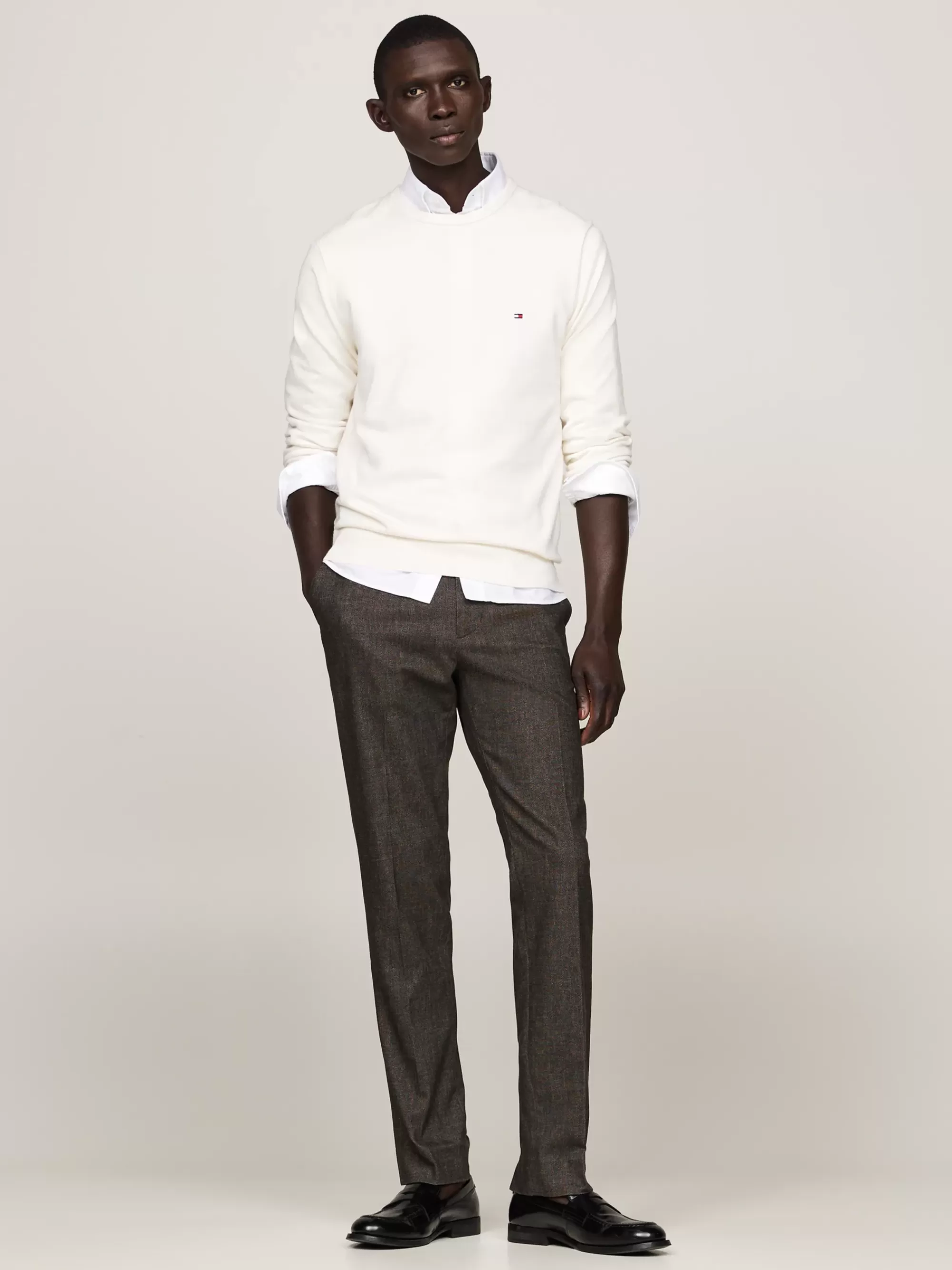 Broeken*Tommy Hilfiger Smart Casual Straight Gemêleerde Broek DARK COFFEE