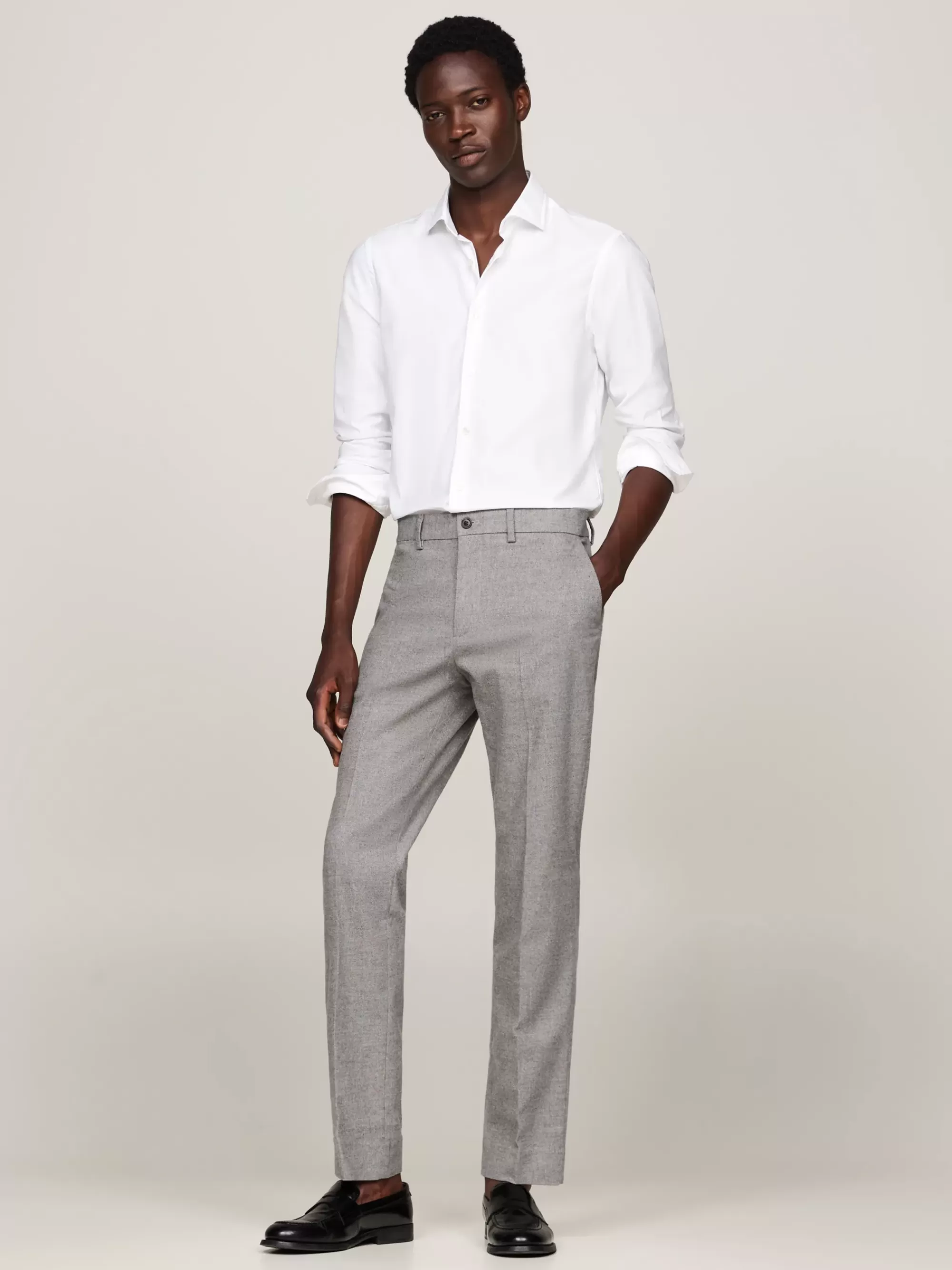 Broeken*Tommy Hilfiger Smart Casual Straight Gemêleerde Broek MEDIUM GREY HEATHER