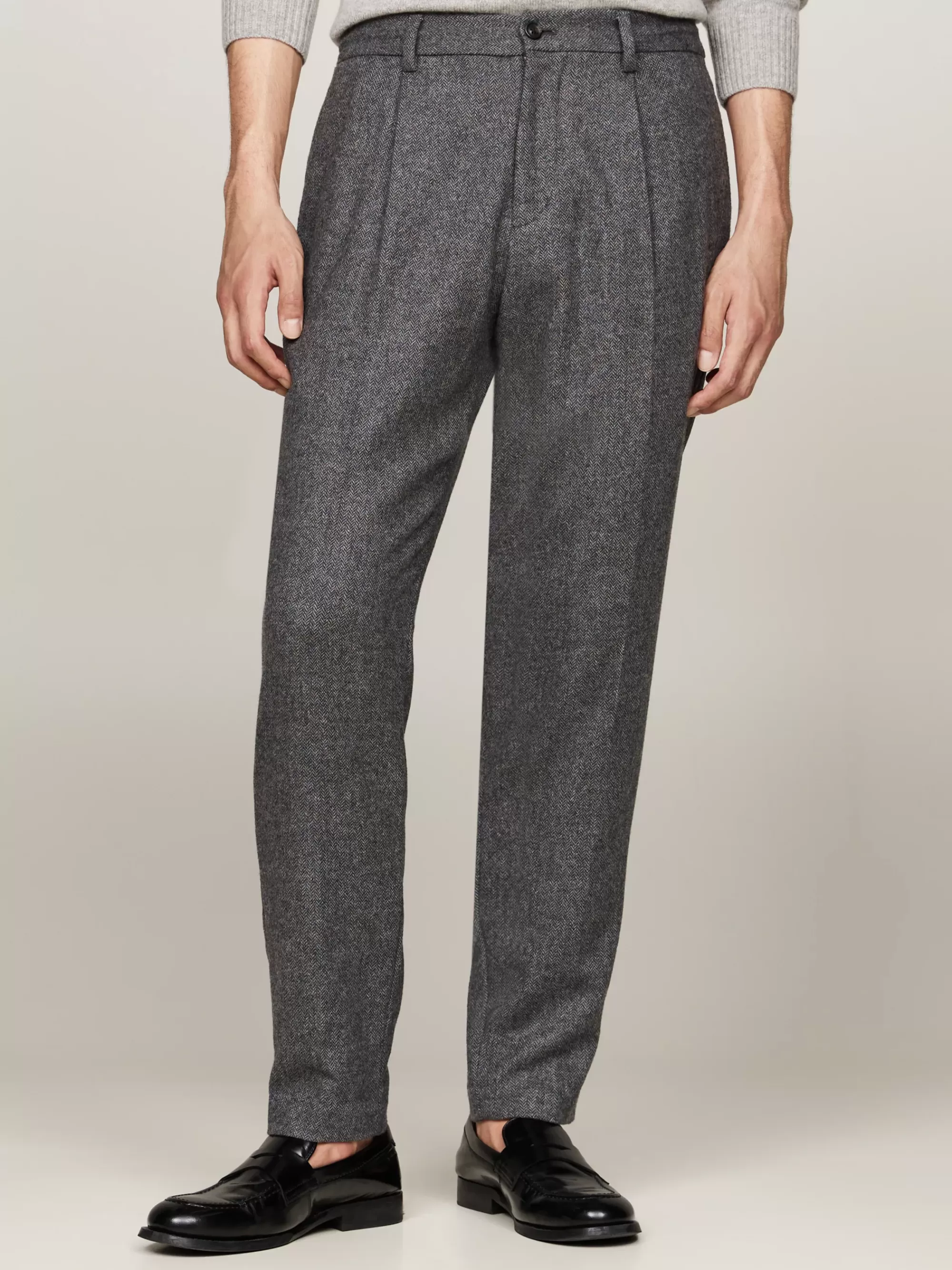 Broeken*Tommy Hilfiger Smart Casual Tapered Broek Met Visgraat MEDIUM GREY HEATHER