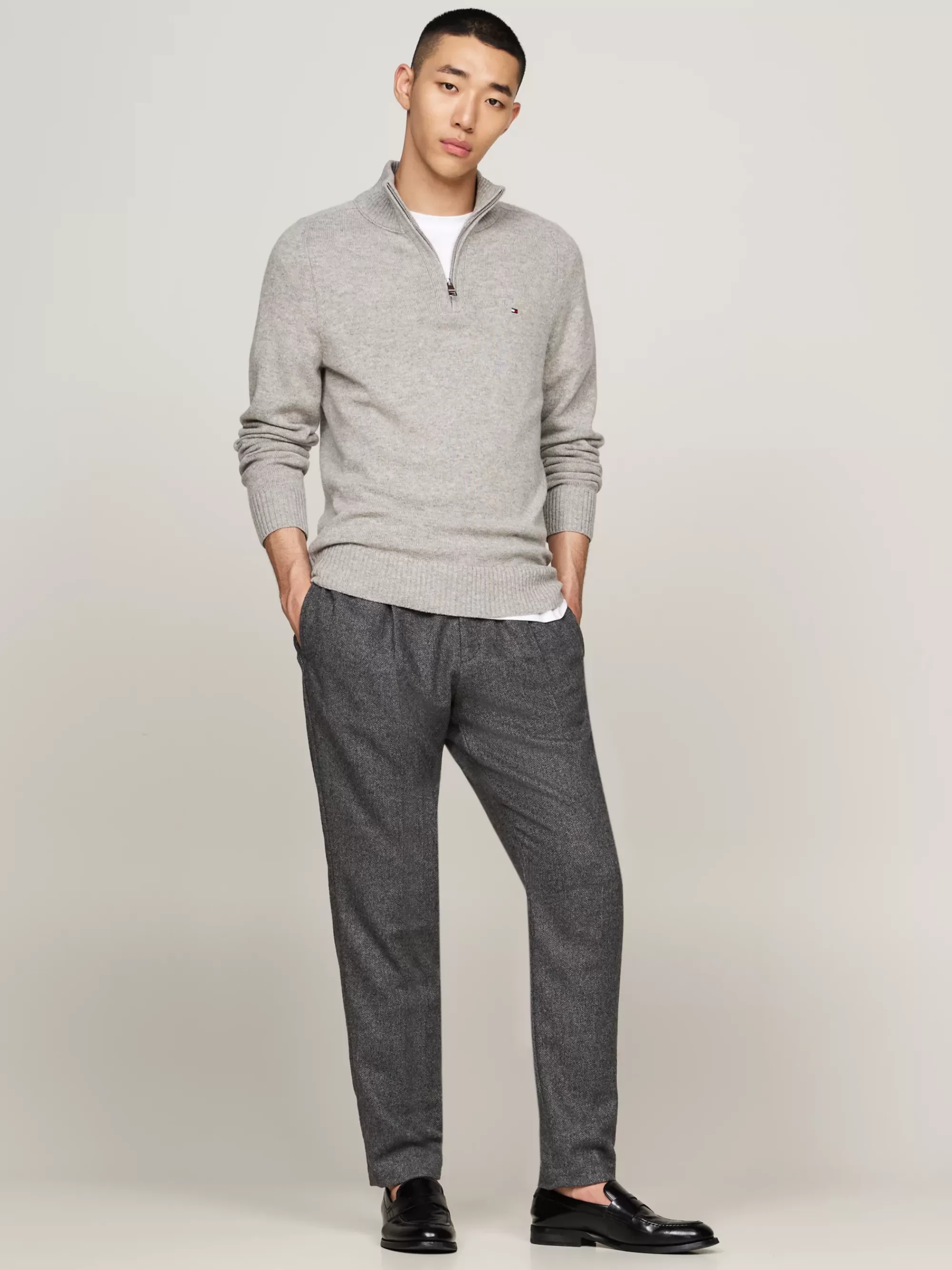 Broeken*Tommy Hilfiger Smart Casual Tapered Broek Met Visgraat MEDIUM GREY HEATHER