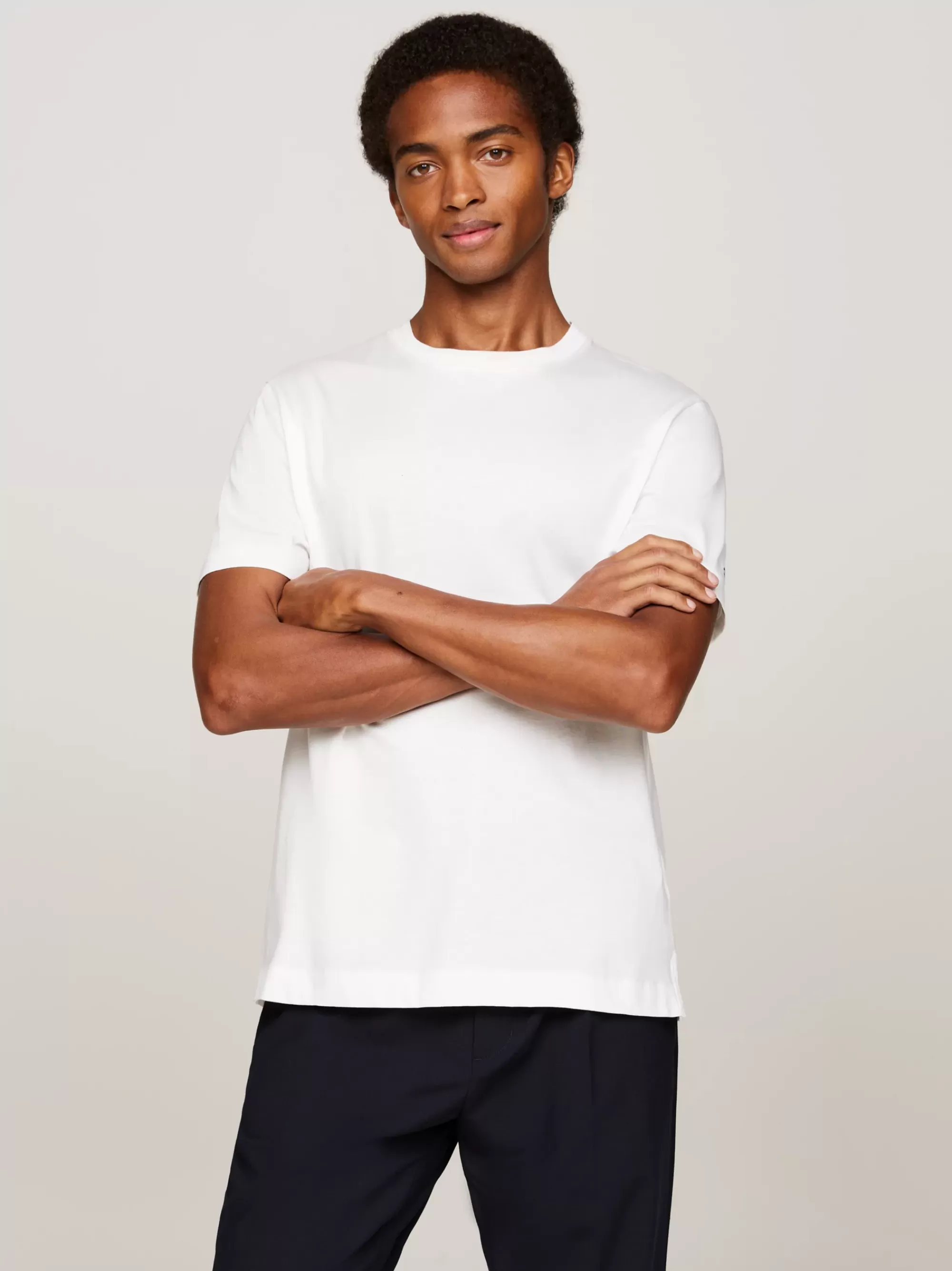 T-Shirts*Tommy Hilfiger Smart Casual T-shirt Van Mouliné Met Ruit CLASSIC BEIGE / ECRU