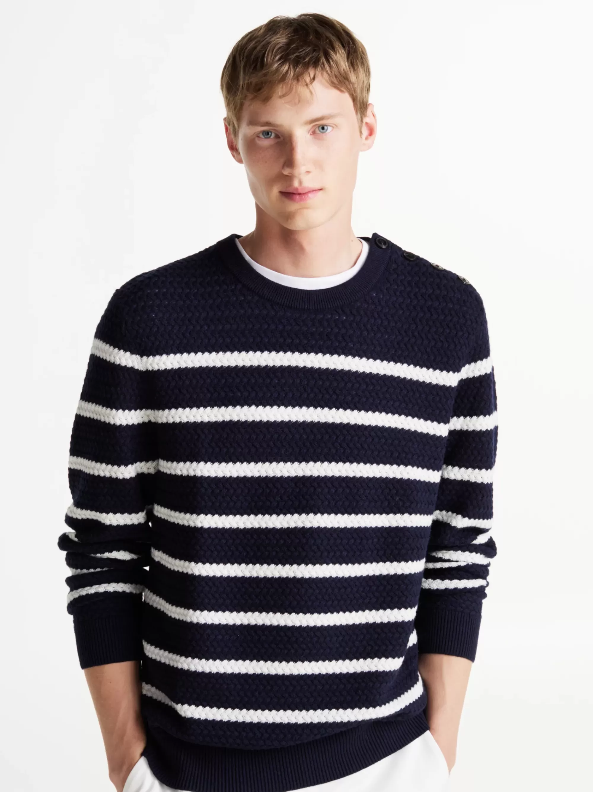 Truien Met Ronde Hals | Truien*Tommy Hilfiger Smart Casual Wolmix Trui Met Strepen DESERT SKY/ IVORY