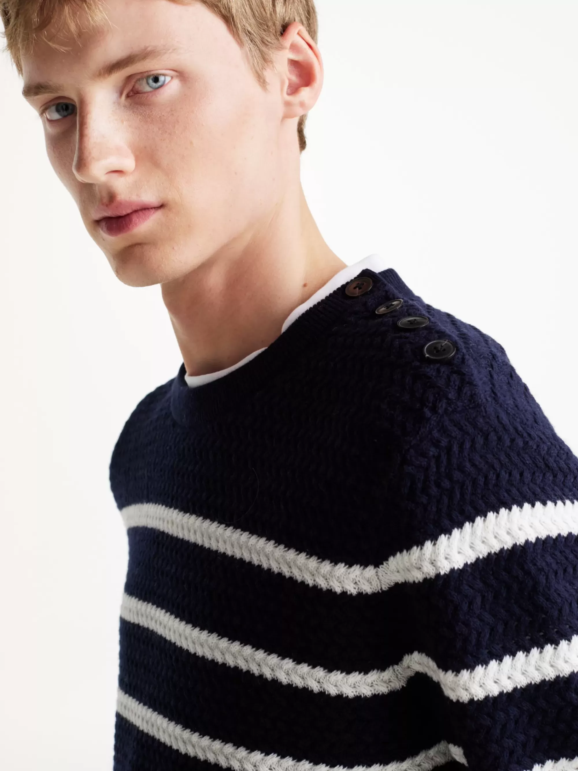 Truien Met Ronde Hals | Truien*Tommy Hilfiger Smart Casual Wolmix Trui Met Strepen DESERT SKY/ IVORY