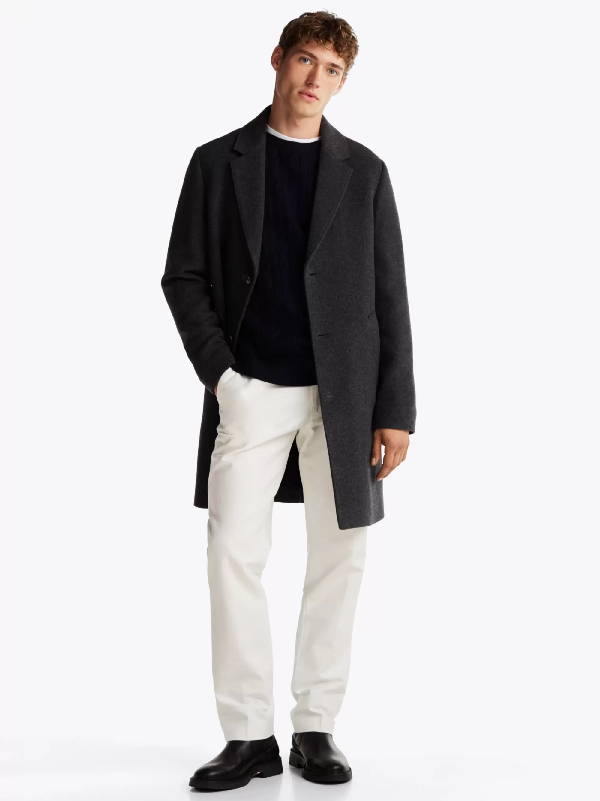 Jassen & Jacks*Tommy Hilfiger Smart-casual Jas Van Wolmix DARK GREY HEATHER