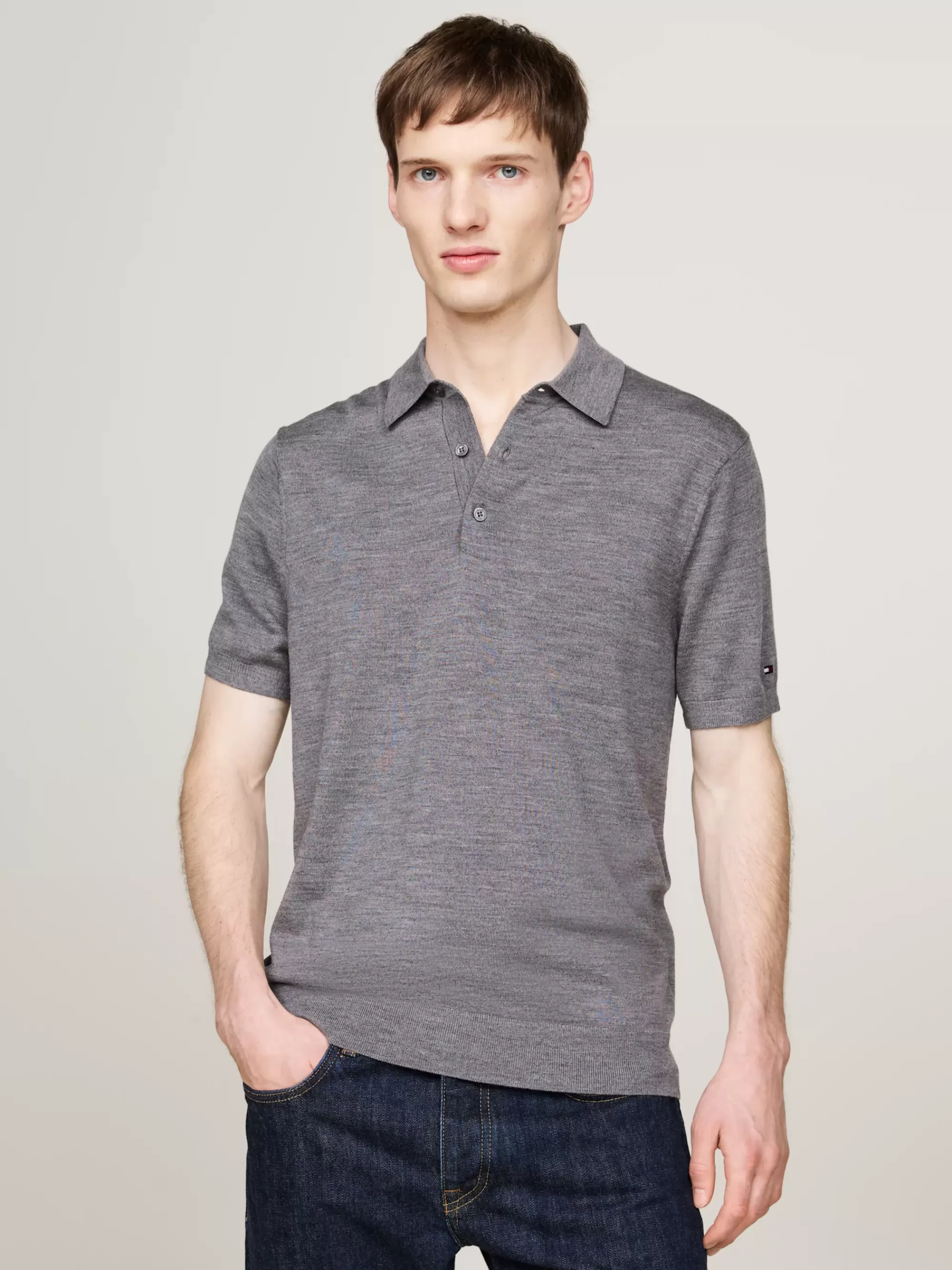 Truien | Truien & Vesten*Tommy Hilfiger Smart-casual Polo Van Pure Wol MEDIUM GREY HEATHER