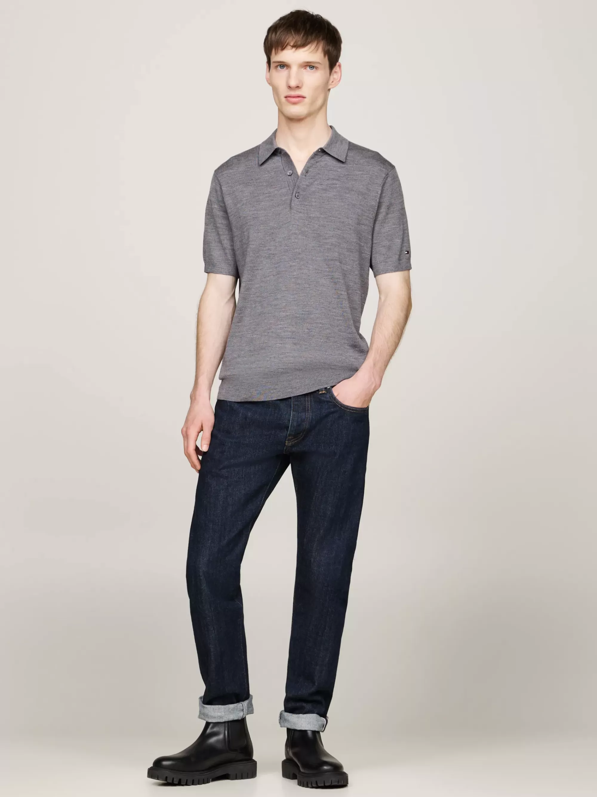 Truien | Truien & Vesten*Tommy Hilfiger Smart-casual Polo Van Pure Wol MEDIUM GREY HEATHER
