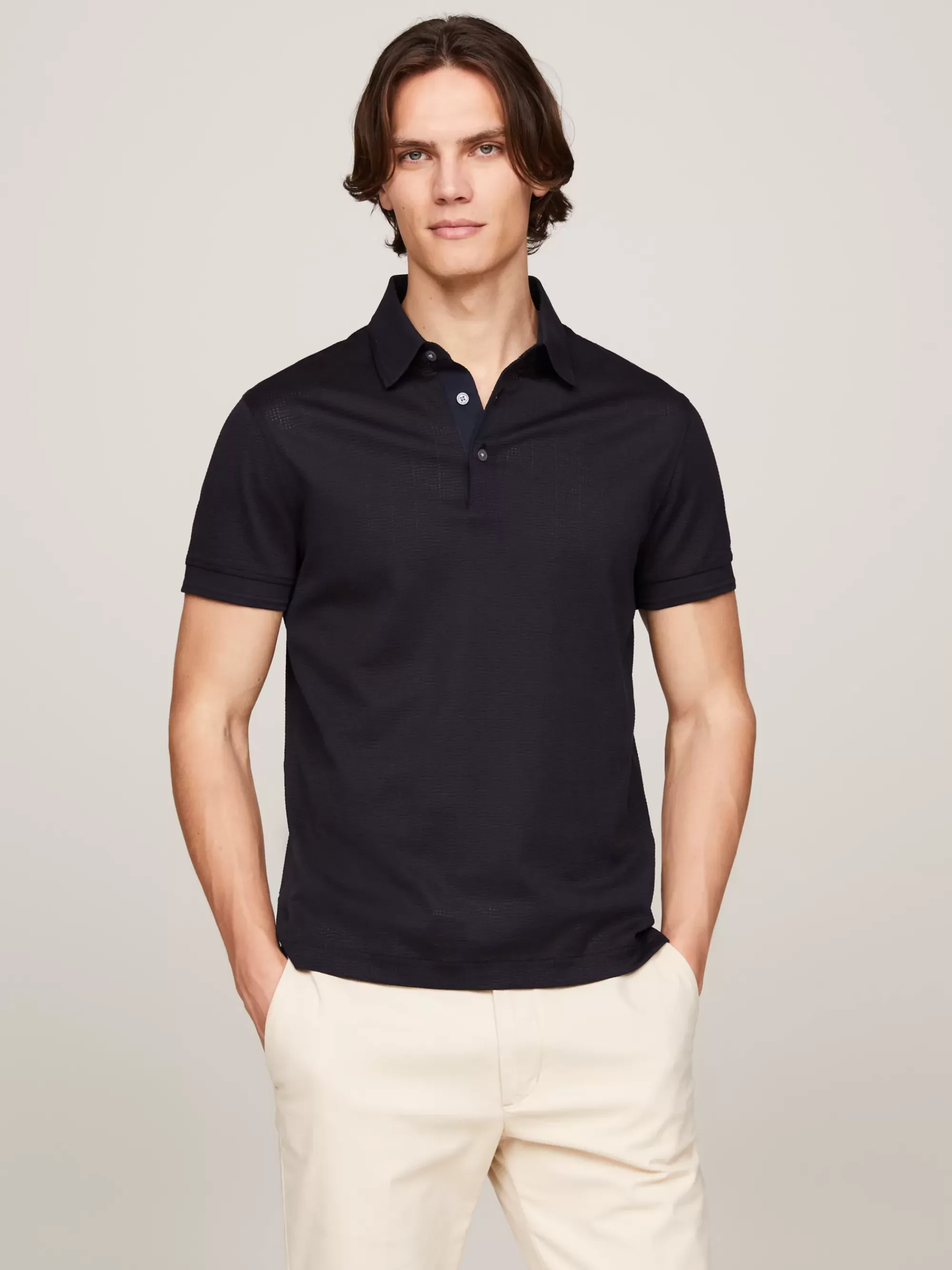 Polo's*Tommy Hilfiger Smart-casual Slim Fit Polo Met Wafelstructuur DESERT SKY