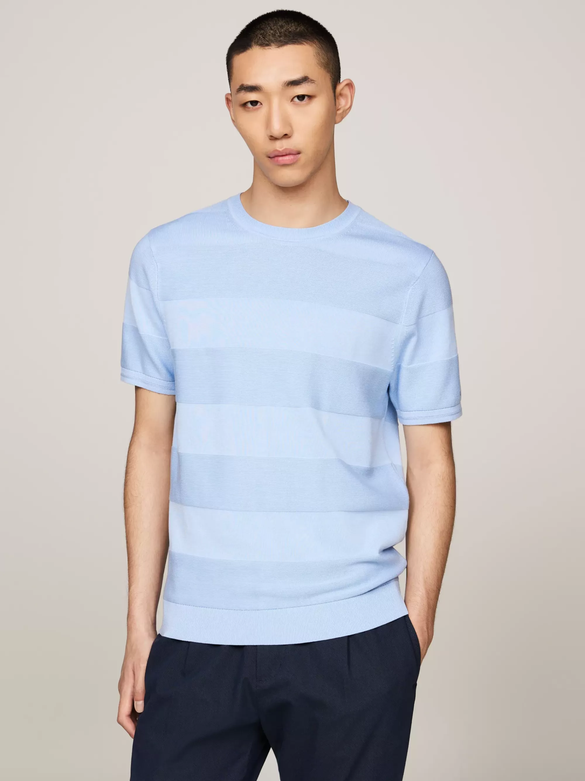 Truien Met Ronde Hals | Truien*Tommy Hilfiger Smart-casual Ton-sur-ton Gestreept T-shirt VESSEL BLUE