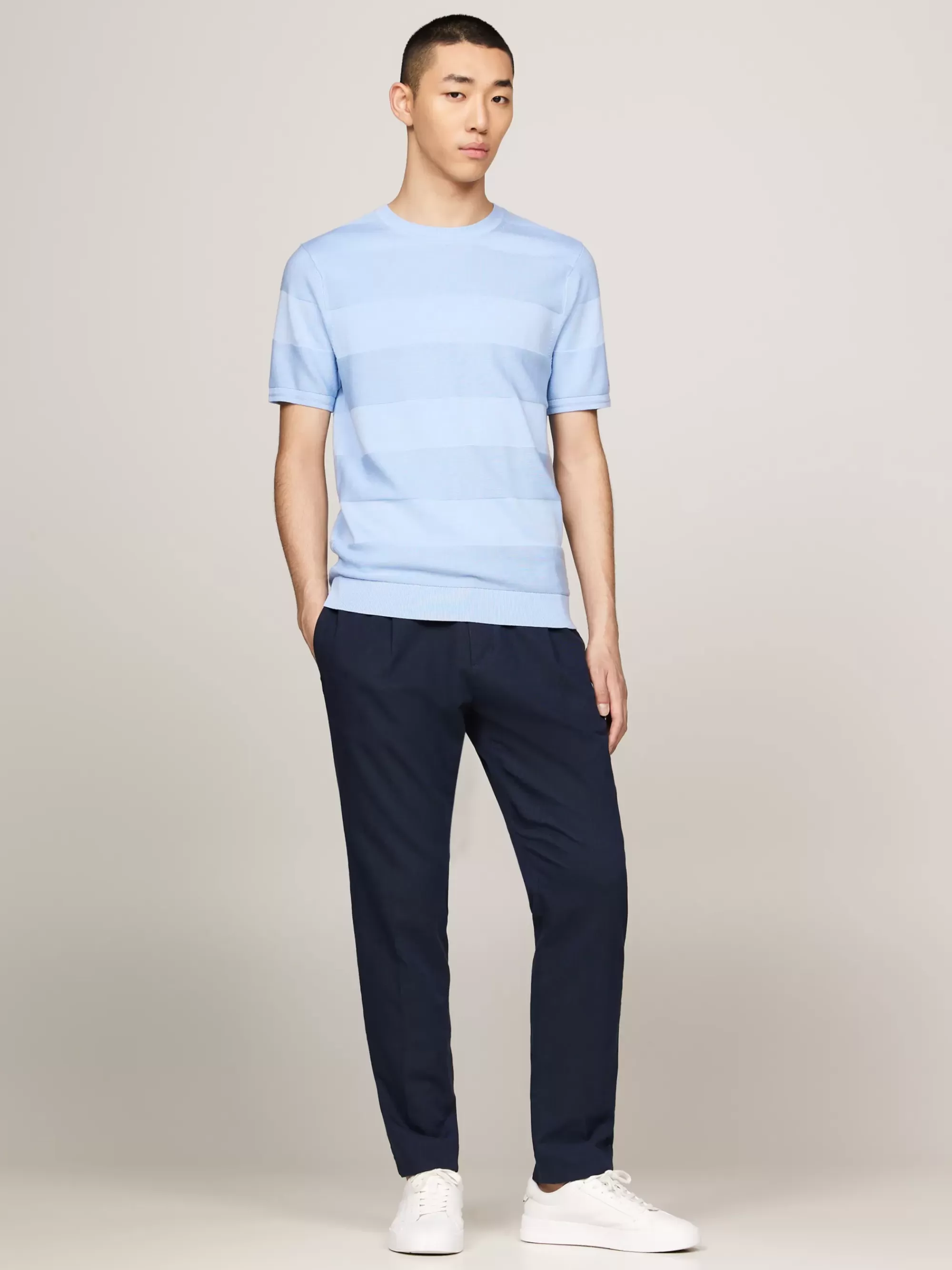 Truien Met Ronde Hals | Truien*Tommy Hilfiger Smart-casual Ton-sur-ton Gestreept T-shirt VESSEL BLUE