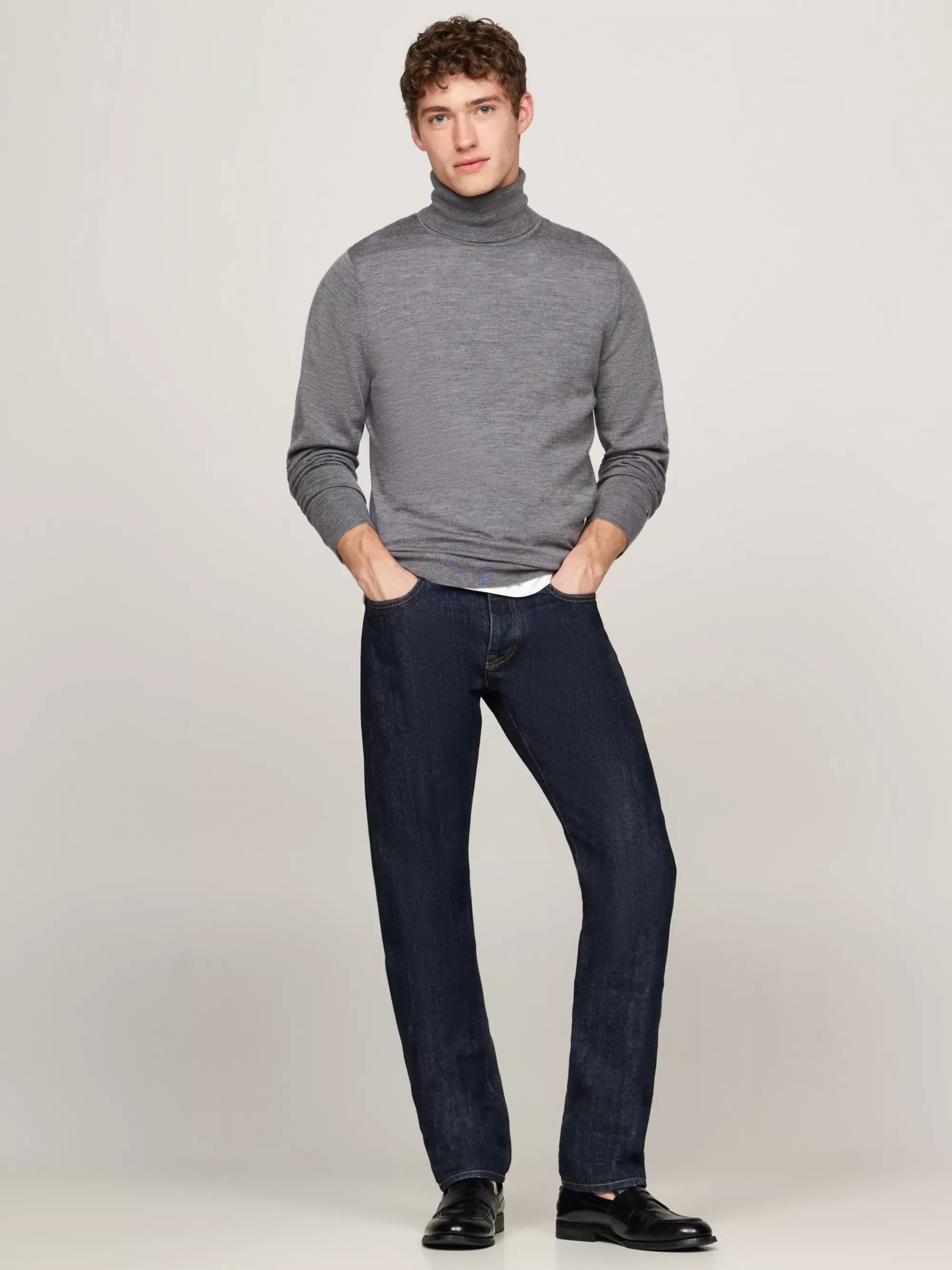Coltruien | Truien*Tommy Hilfiger Smart-casual Trui Met Col MEDIUM GREY HEATHER