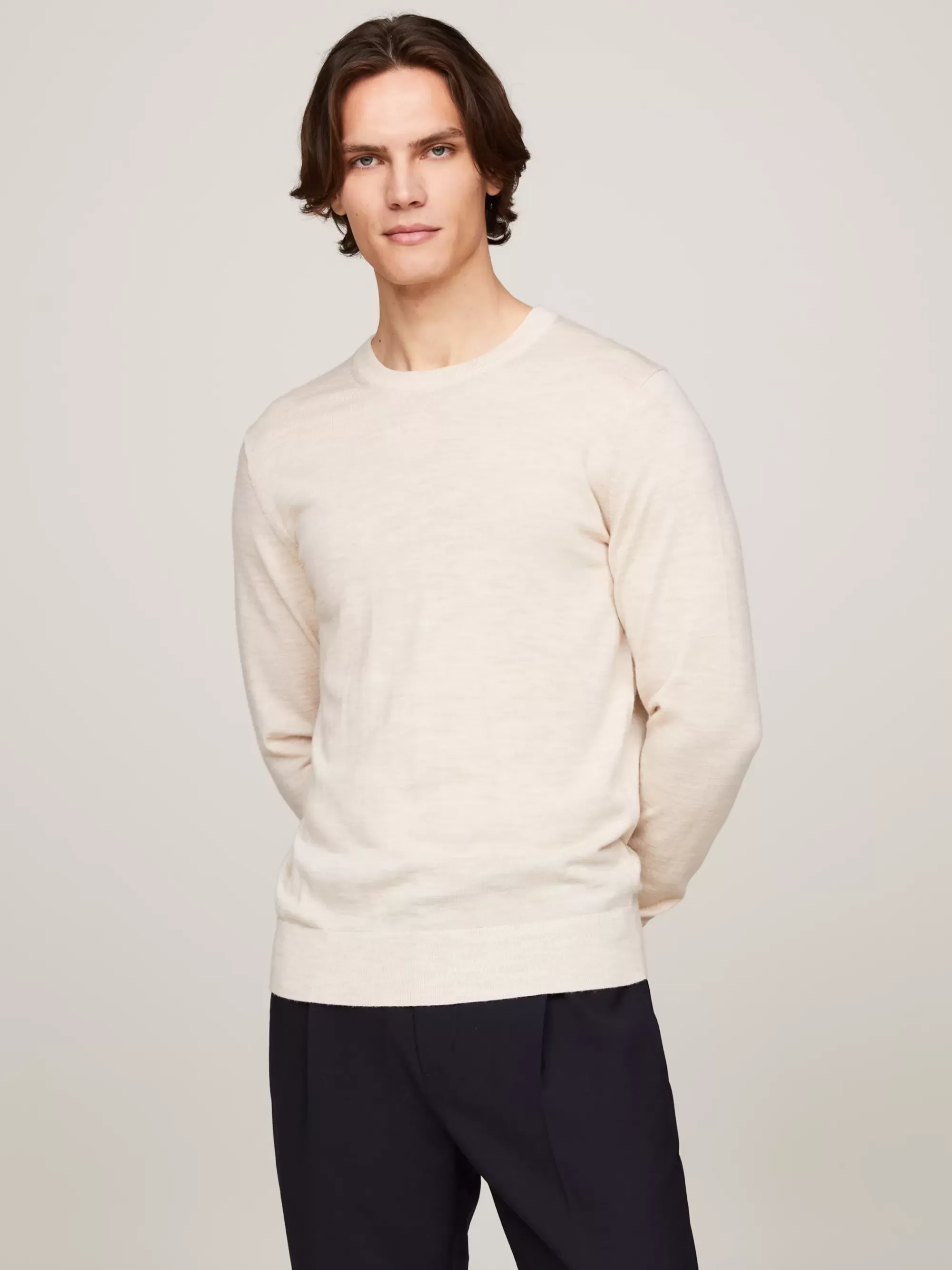 Truien Met Ronde Hals | Truien*Tommy Hilfiger Smart-casual Trui Van Fijne Merinowol HEATHERED OATMILK