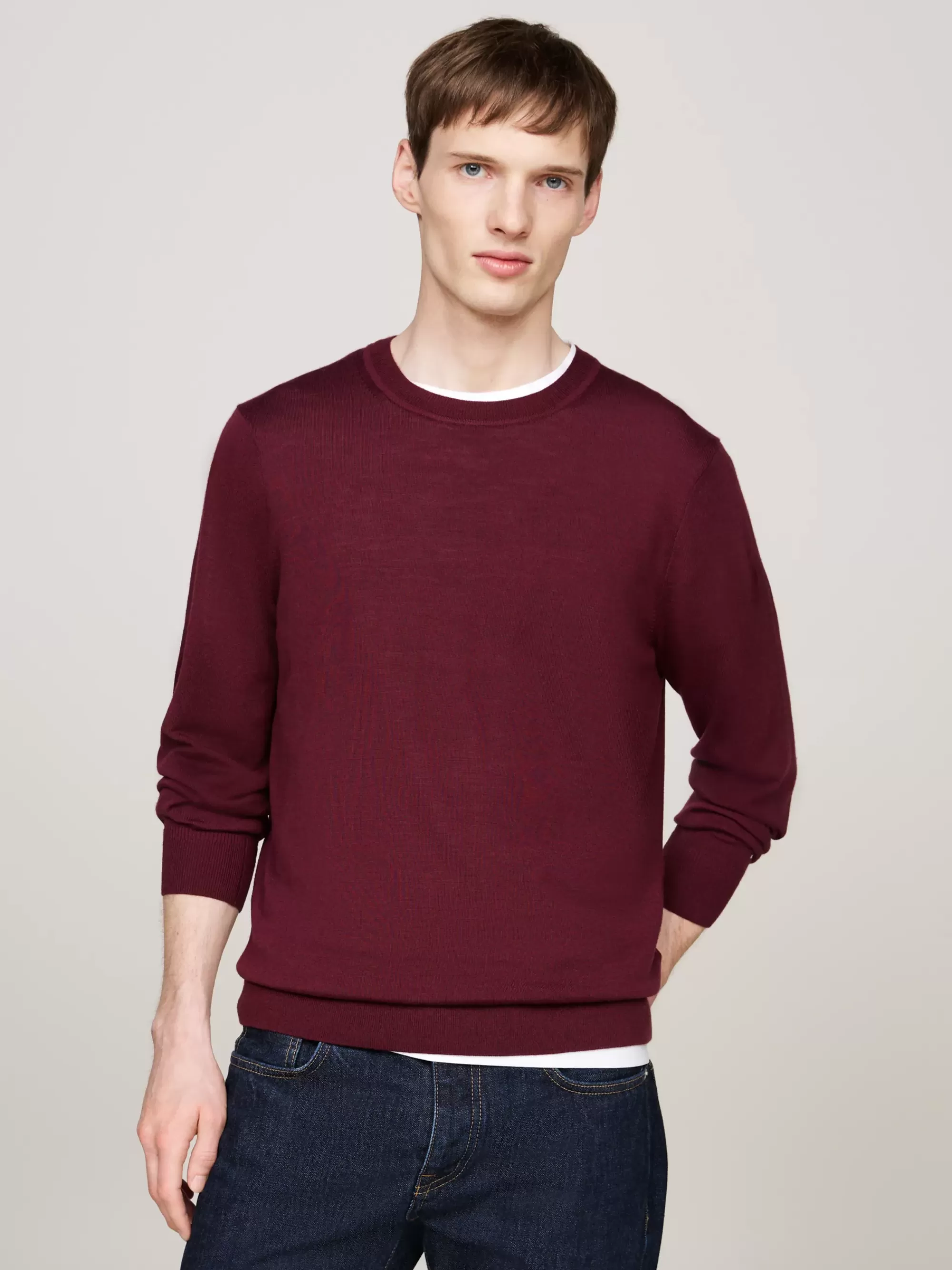 Truien Met Ronde Hals | Truien*Tommy Hilfiger Smart-casual Trui Van Zuivere Wol DEEP ROUGE