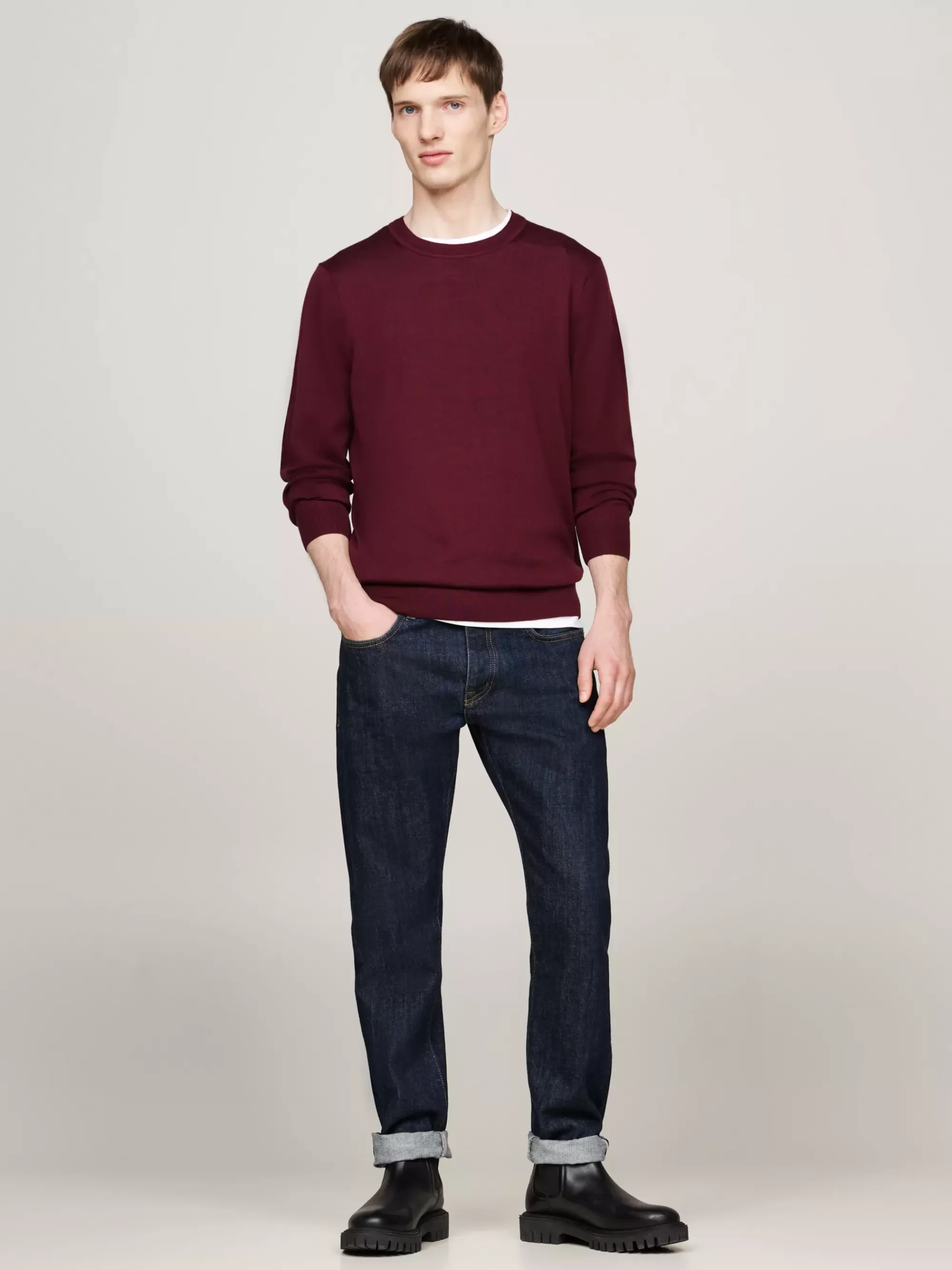 Truien Met Ronde Hals | Truien*Tommy Hilfiger Smart-casual Trui Van Zuivere Wol DEEP ROUGE