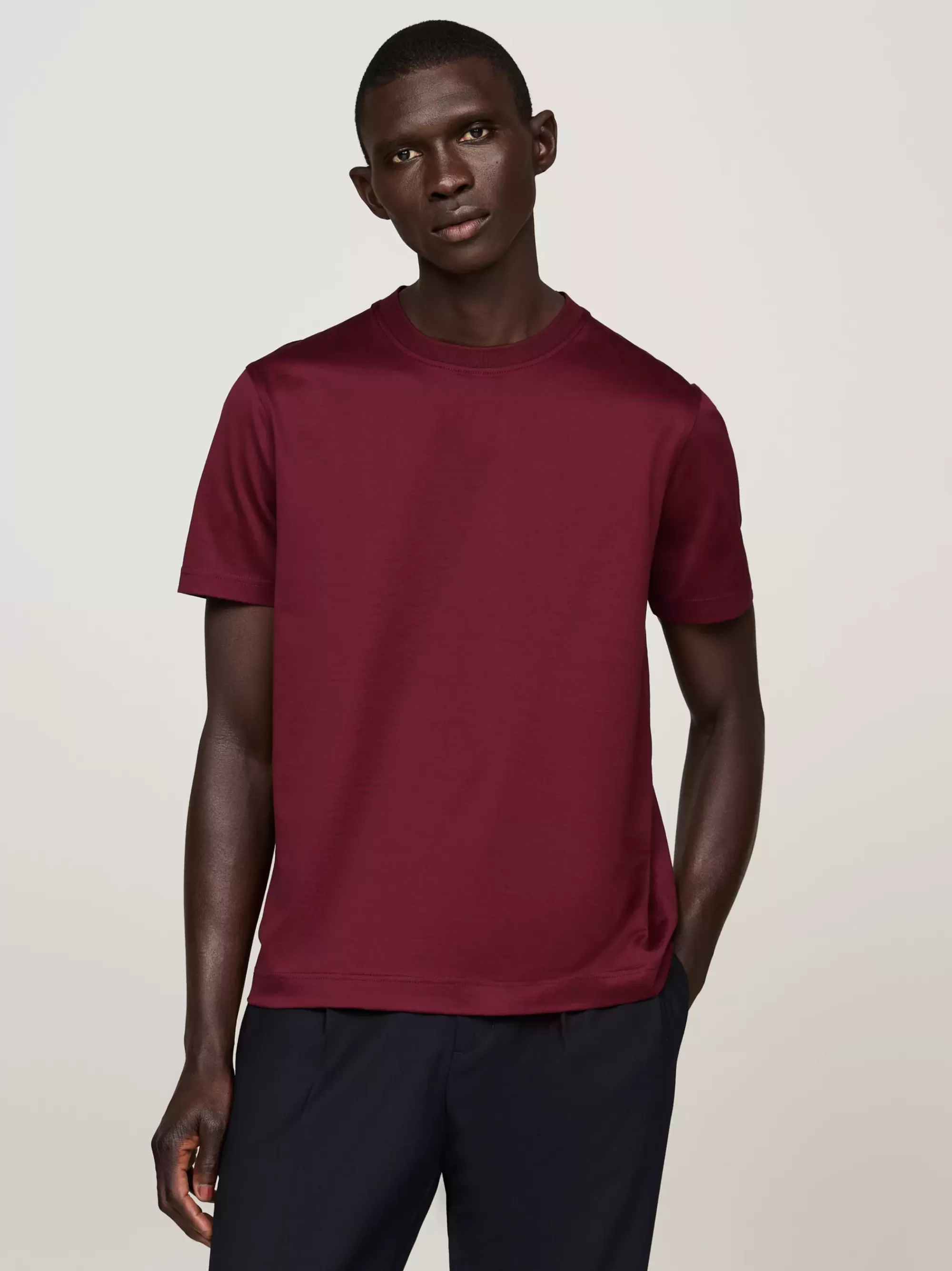 T-Shirts*Tommy Hilfiger Smart-casual T-shirt Met Streep DEEP ROUGE