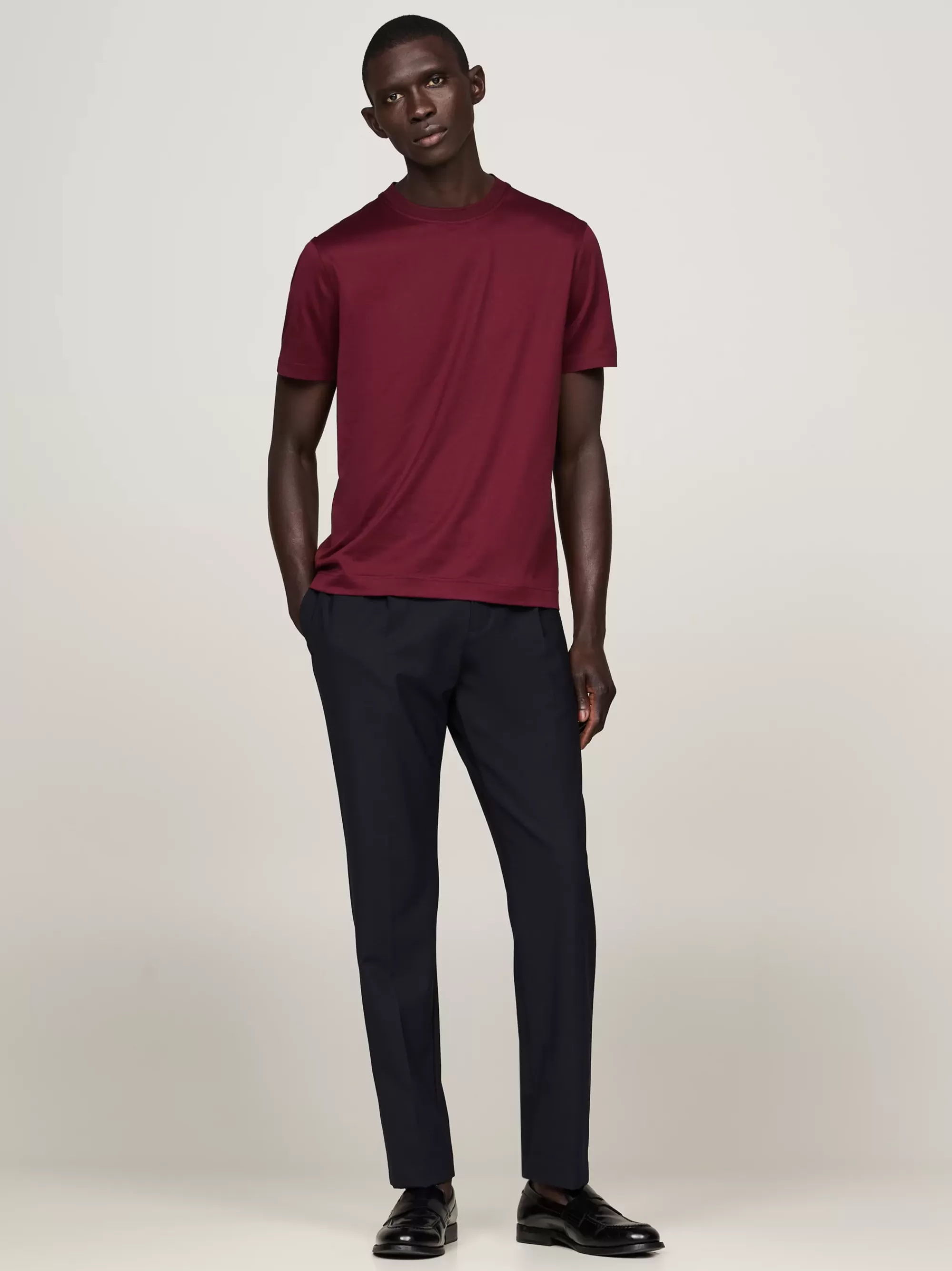 T-Shirts*Tommy Hilfiger Smart-casual T-shirt Met Streep DEEP ROUGE