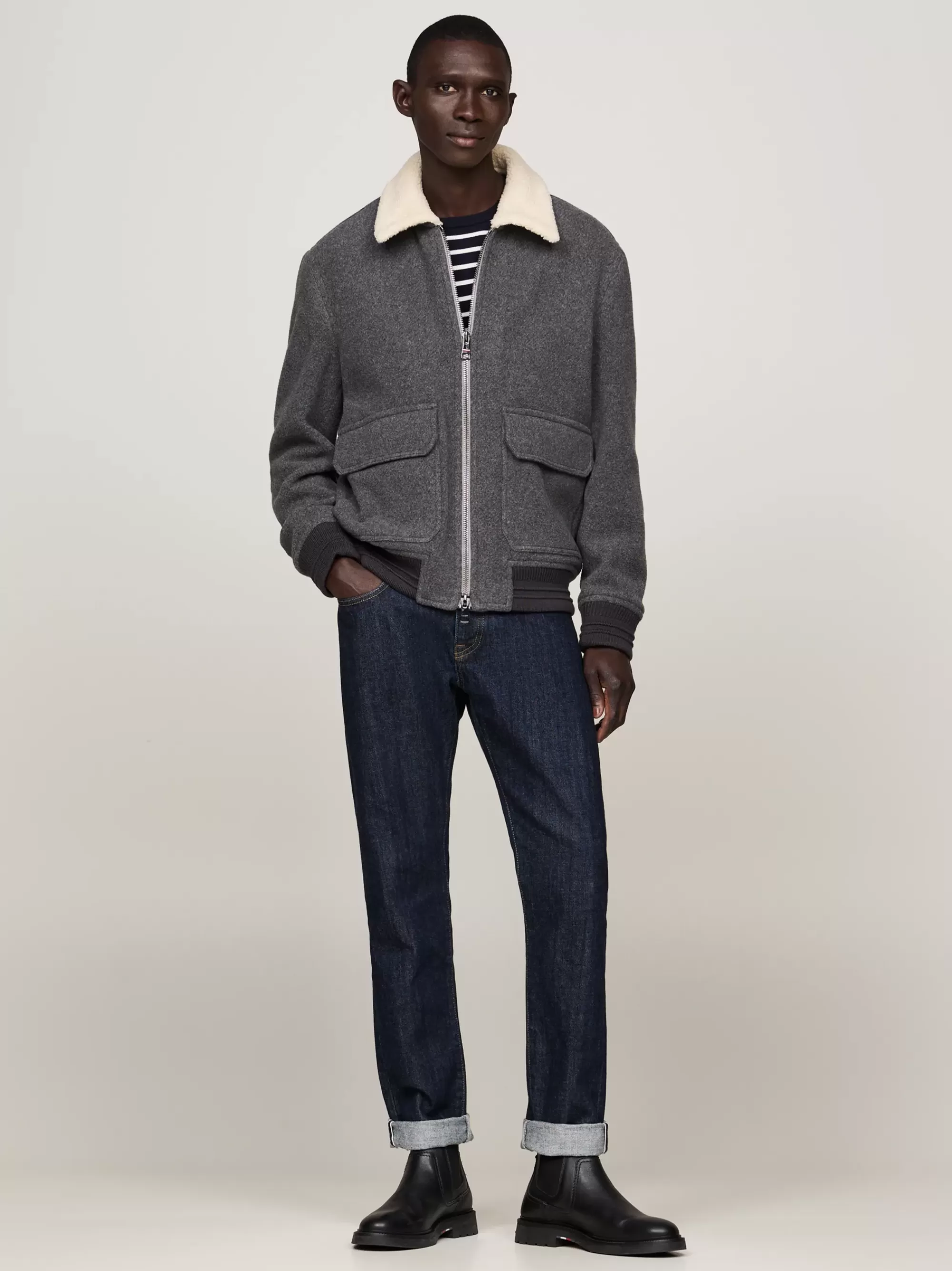 Bomberjacks*Tommy Hilfiger Smart-casual Vliegeniersjack Van Wolmix MID GREY HEATHER