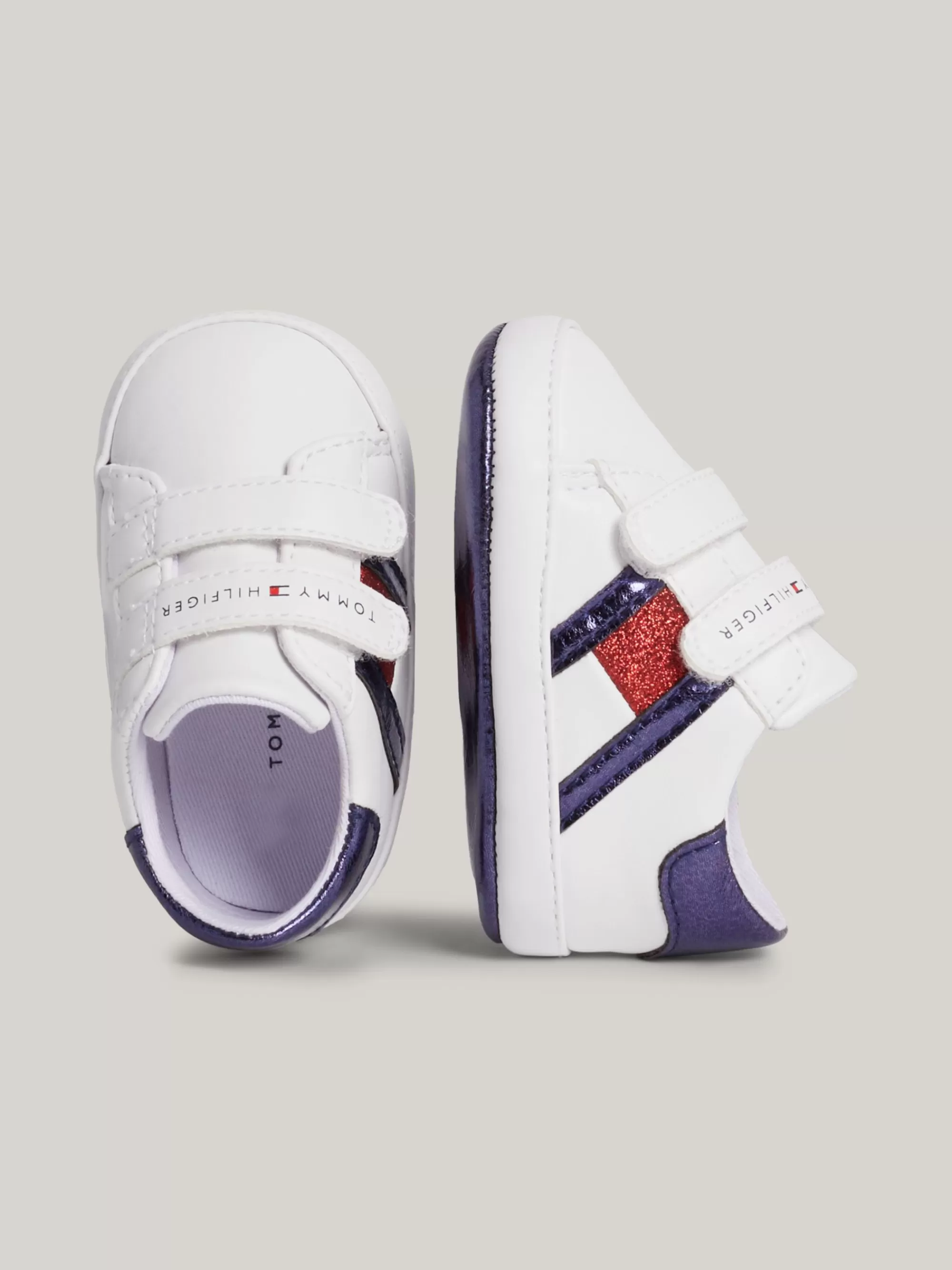 Schoenen & Accessoires*Tommy Hilfiger Sneaker Met Glittervlag En Klittenband WHITE/BLUE